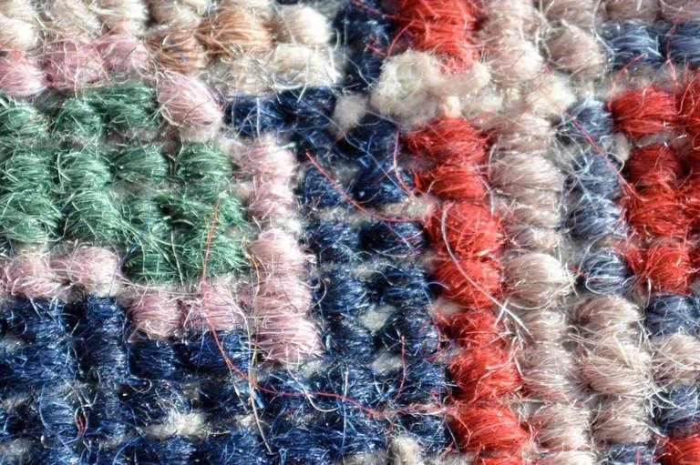 1950s Handmade Vintage Tapestry Hand Knotted Red Green & Blue Textile Art - 5