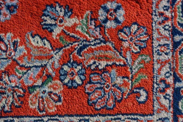 1950s Handmade Vintage Tapestry Hand Knotted Red Green & Blue Textile Art - 7