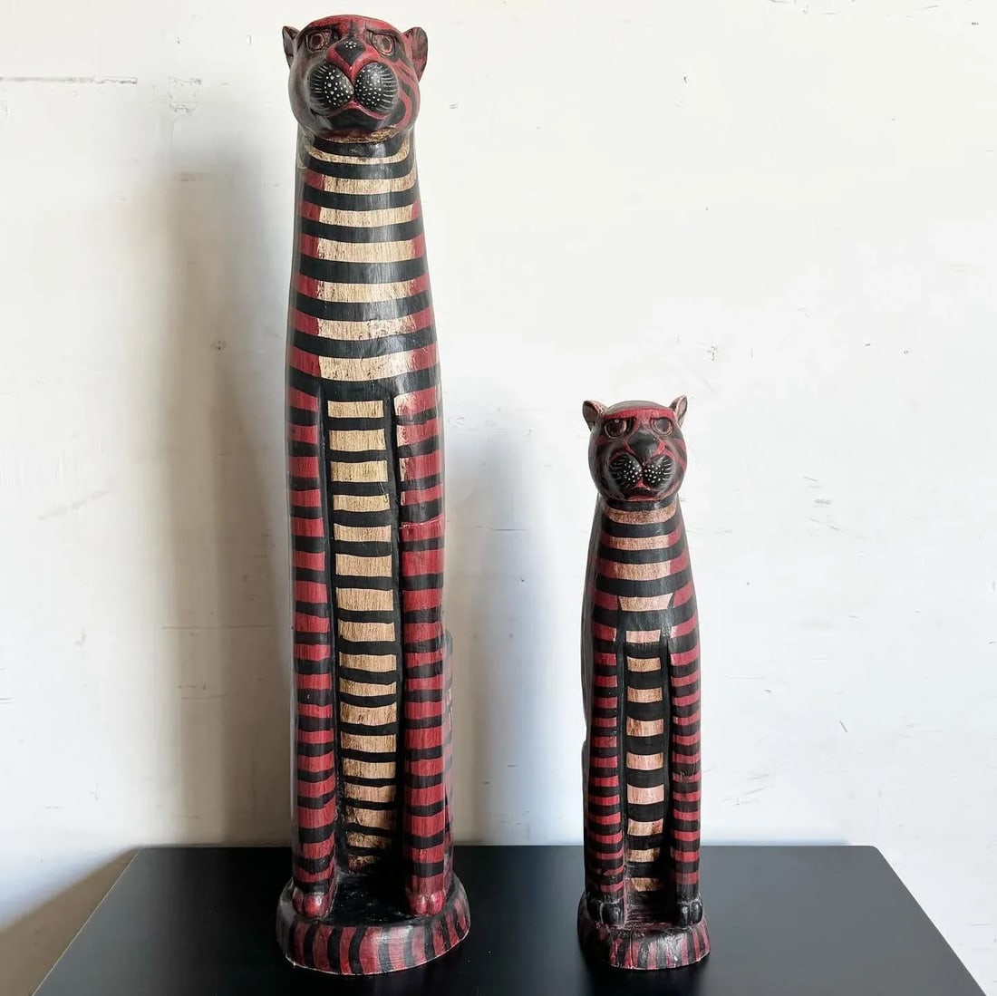 Mid Century Wooden Folk Art Cats - Set of 2 - 2