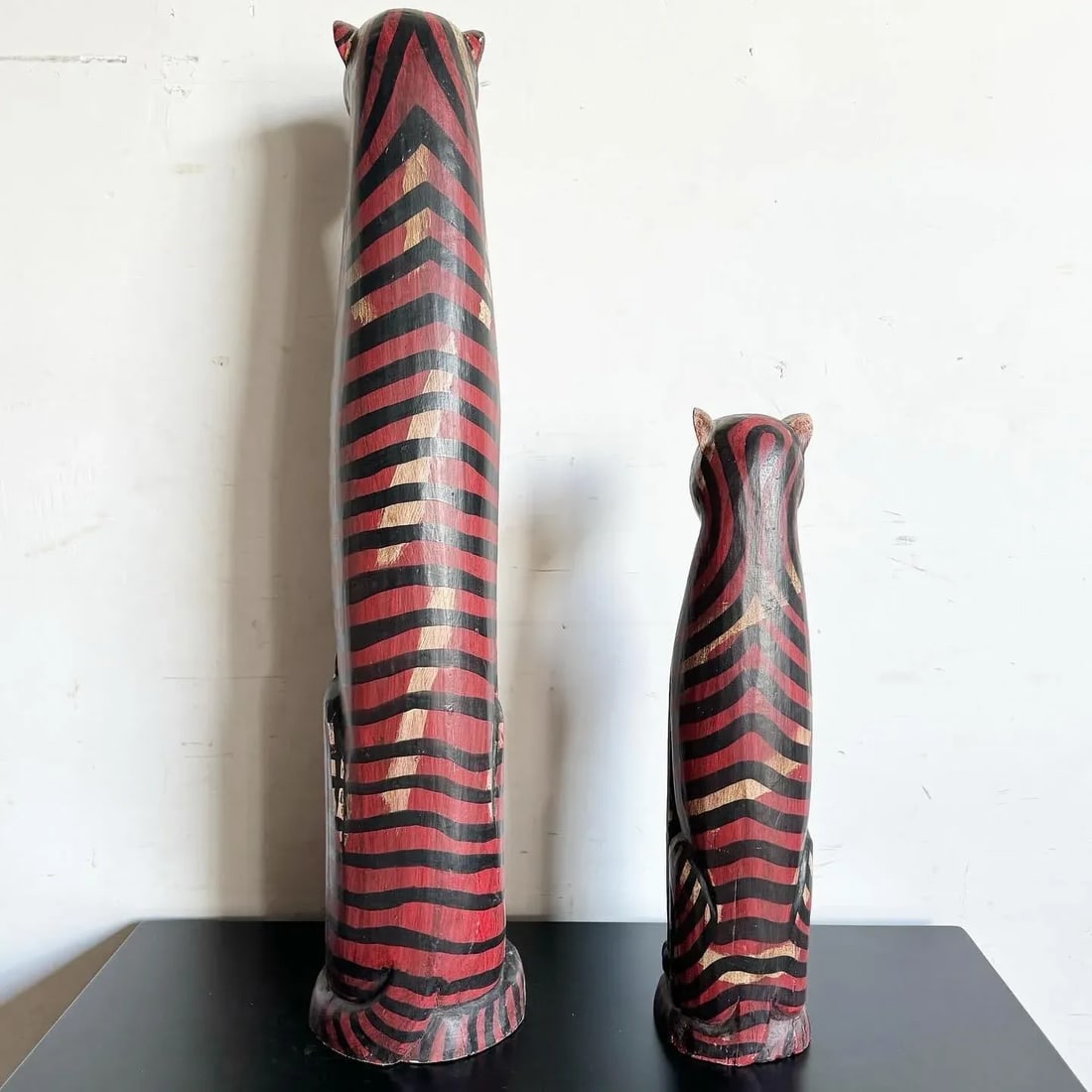 Mid Century Wooden Folk Art Cats - Set of 2 - 7