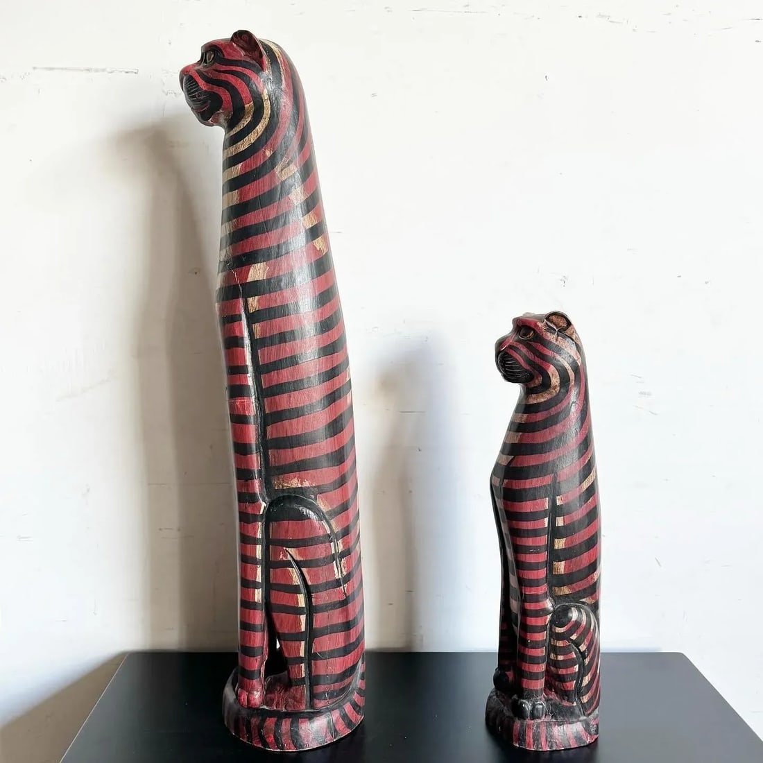 Mid Century Wooden Folk Art Cats - Set of 2 - 8