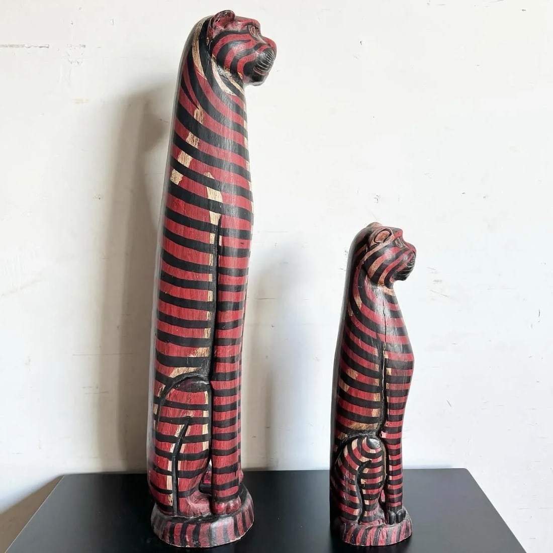Mid Century Wooden Folk Art Cats - Set of 2 - 9