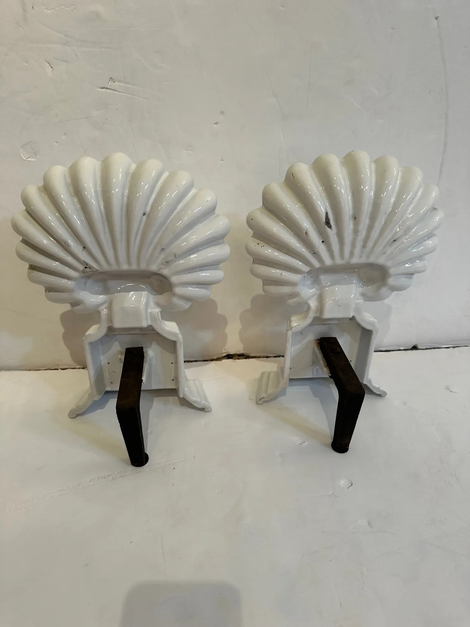 Cast Iron Enameled Shell Motif Sculptures -A Pair - 8