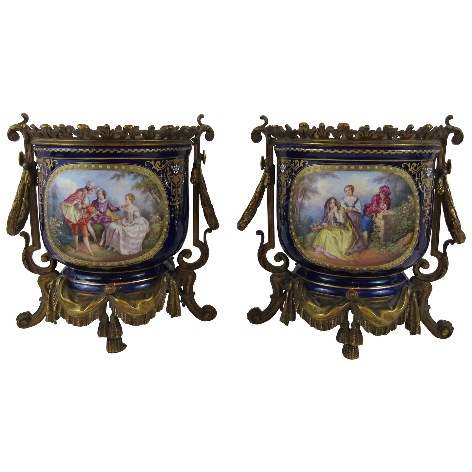 Enamel on Copper Jardinières in Bronze Doré, European 19th Century - a Pair - 10