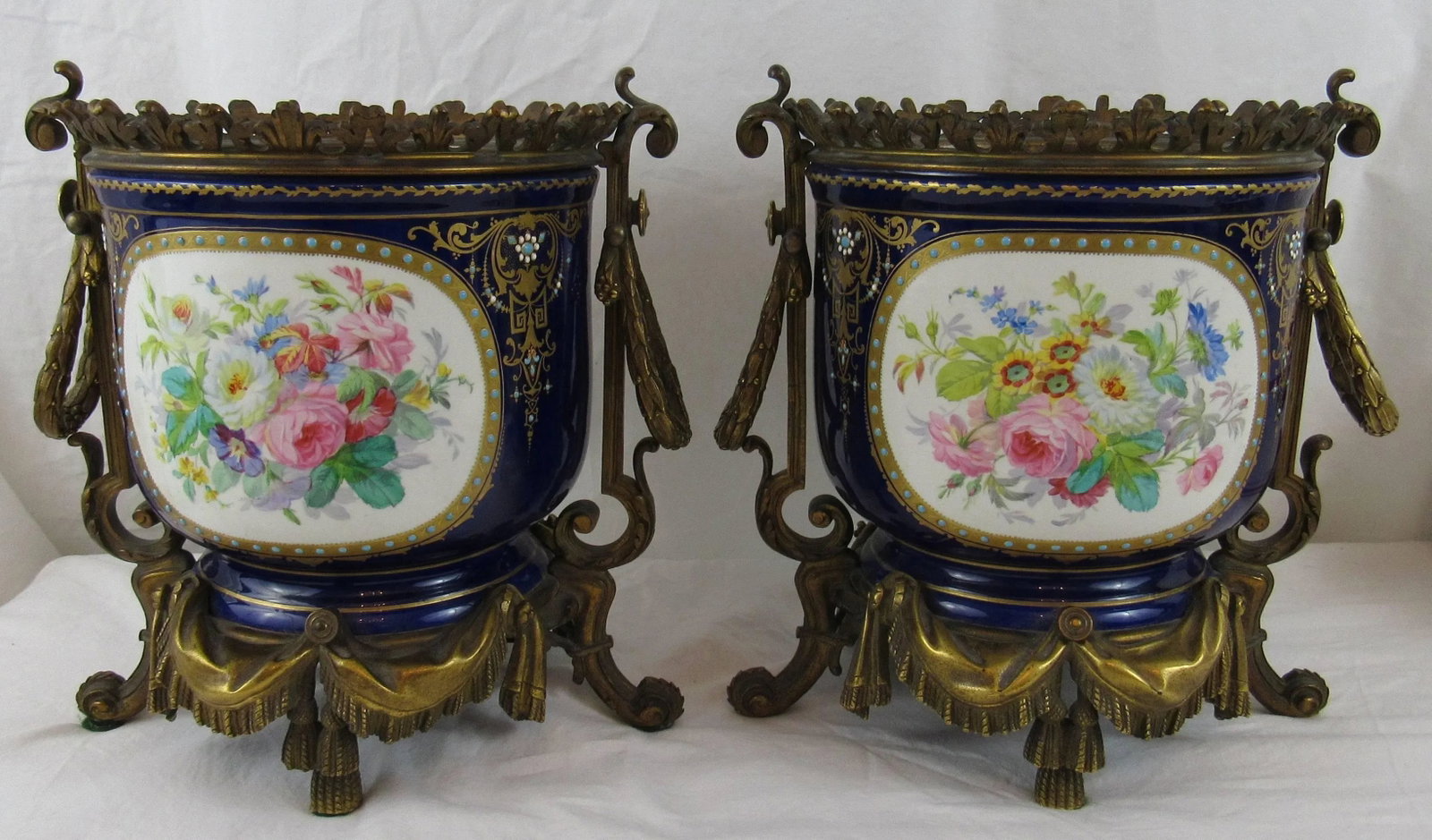 Enamel on Copper Jardinières in Bronze Doré, European 19th Century - a Pair - 2