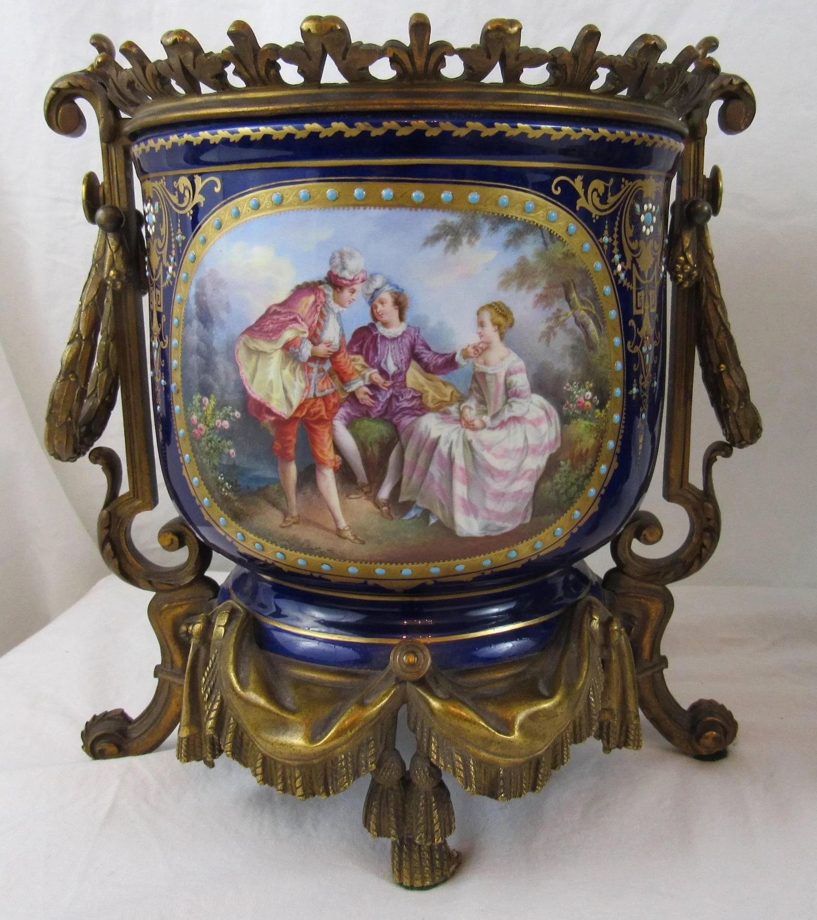 Enamel on Copper Jardinières in Bronze Doré, European 19th Century - a Pair - 5