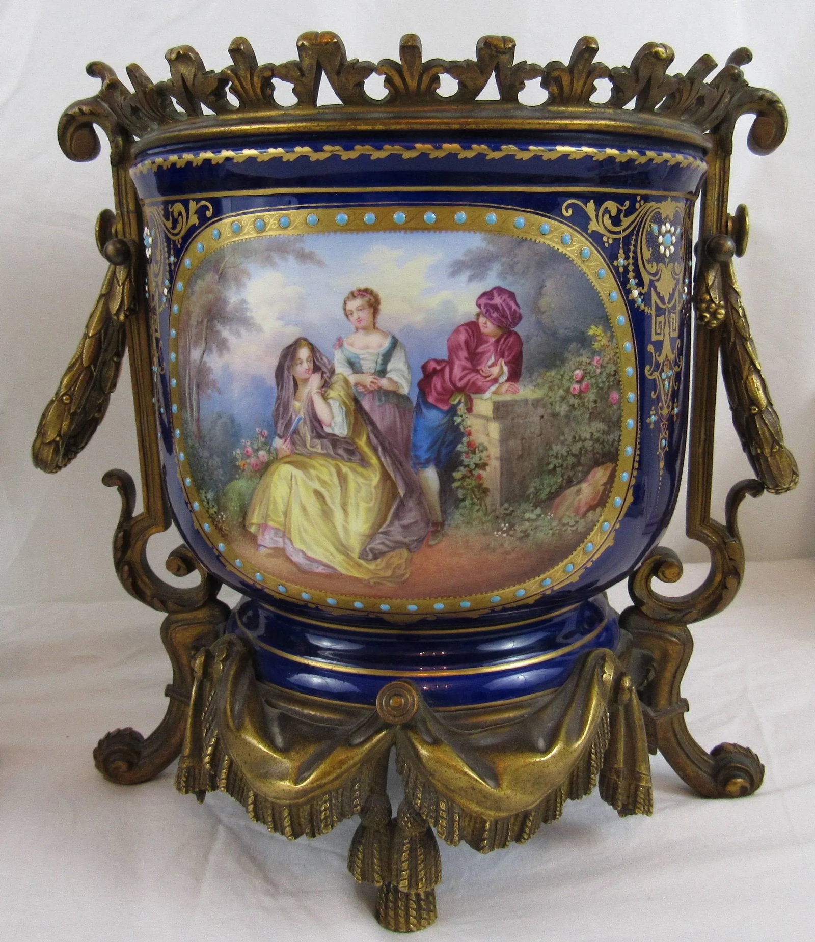 Enamel on Copper Jardinières in Bronze Doré, European 19th Century - a Pair - 6