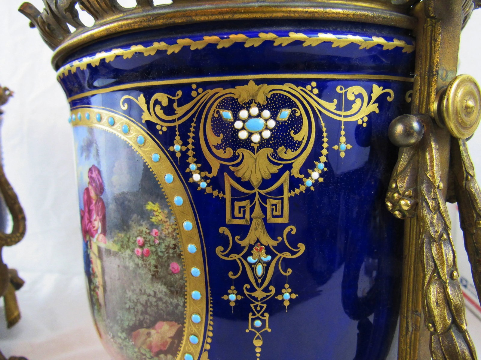 Enamel on Copper Jardinières in Bronze Doré, European 19th Century - a Pair - 8