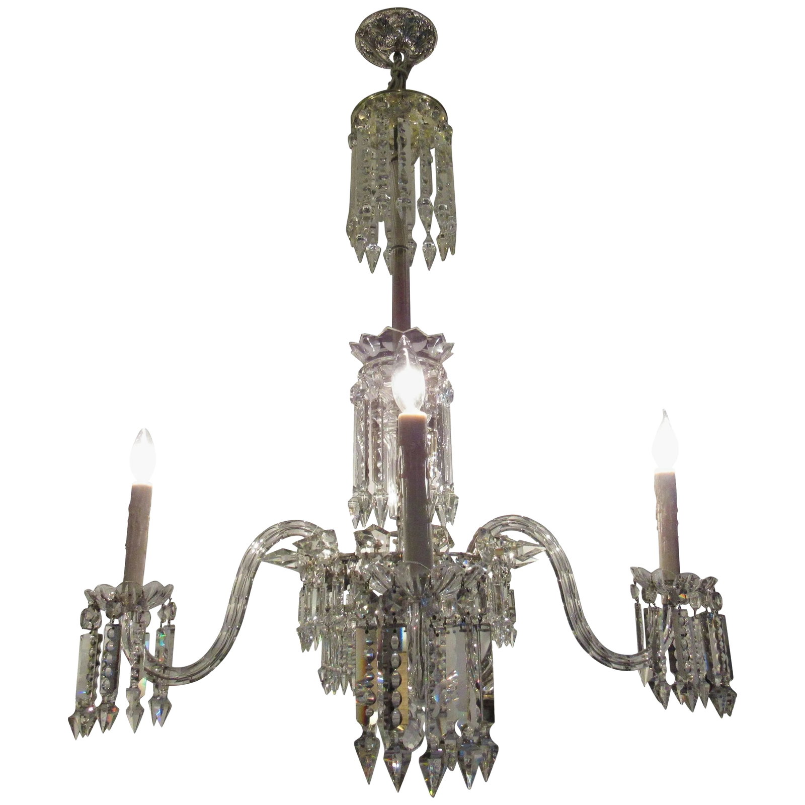 Large European Four-Light Crystal Chandelier, Early 20th Century (1 of 7)