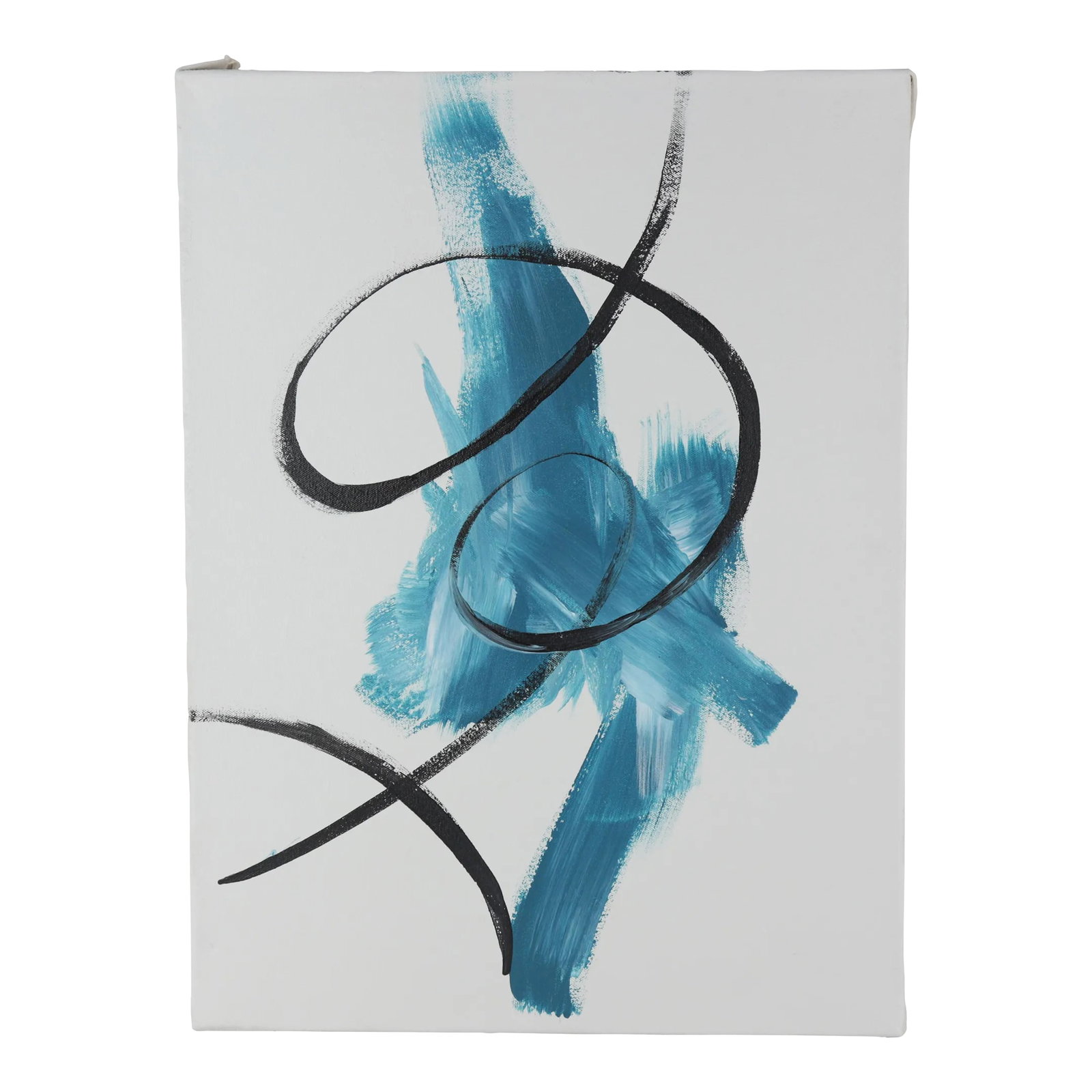 Abstract Fluidity Contemporary Abstract Mixed-Media Painting: This striking modern art piece captures the essence of fluid movement and gracefulness through bold brushstrokes and a dynamic interplay of colors. The canvas is dominated by vibrant shades of blue, r