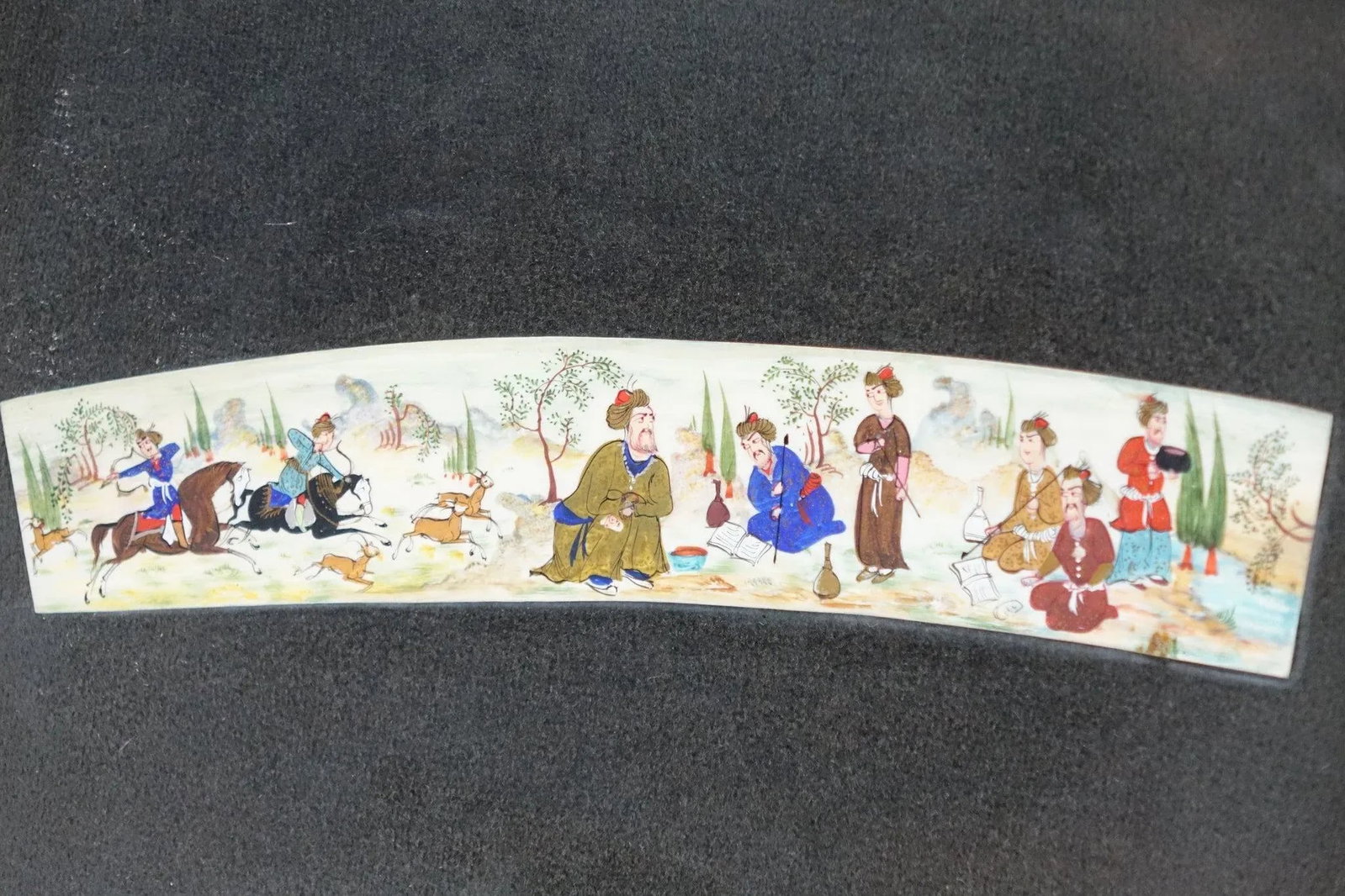 Persian Khatam Frame Inlaid With Artwork Paint on Faux Ivory Signed Original - 2