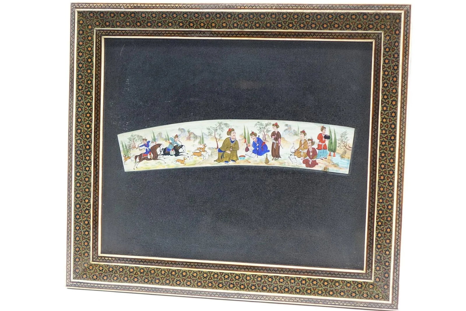 Persian Khatam Frame Inlaid With Artwork Paint on Faux Ivory Signed Original - 3