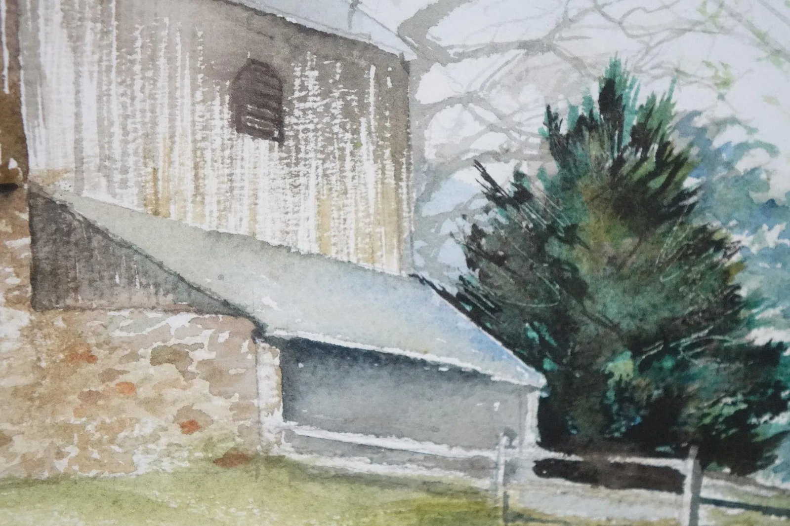 1960s Landscape of a Farm Original Watercolor on Paper Signed Clarissa Johnson, Framed - 5