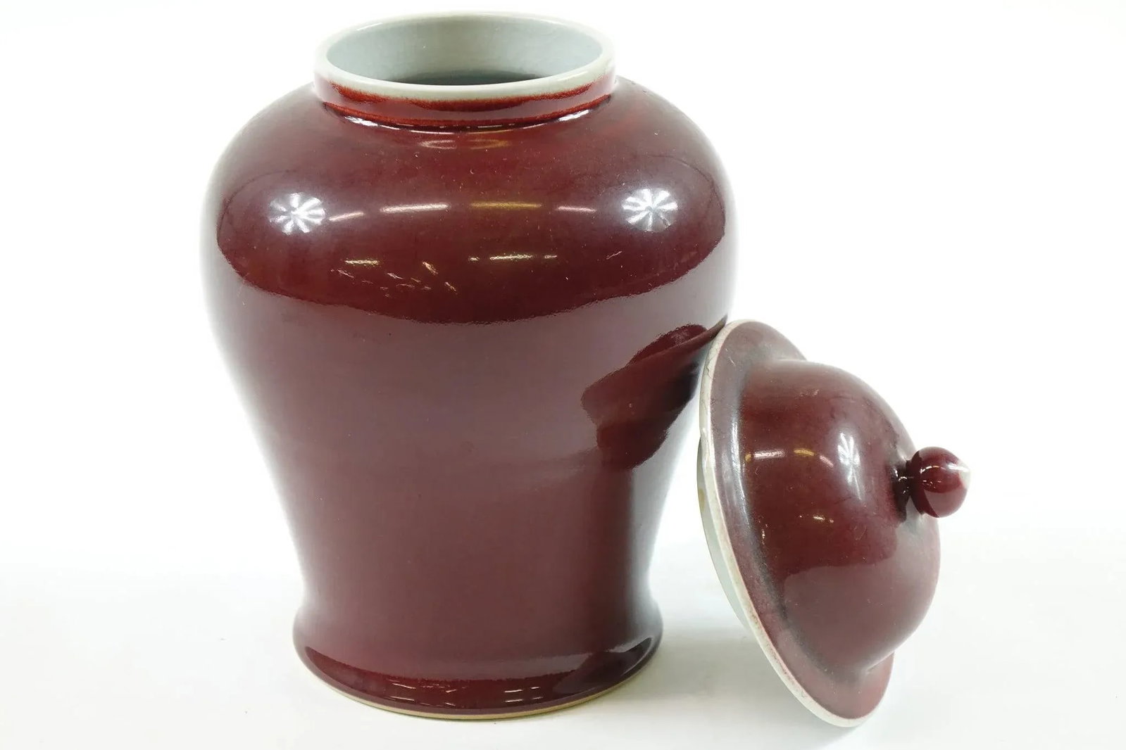 Antique Oxblood Red Chinese Porcelain Jar With Top Signed Sang Dde Boeuf - 3