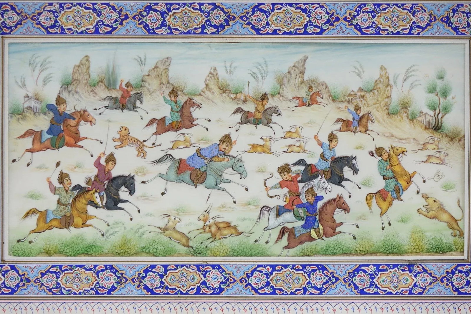 Late 20th Century Persian Khatam Inlaid With Artwork Paint on Faux Ivory Signed Original, Framed - 2