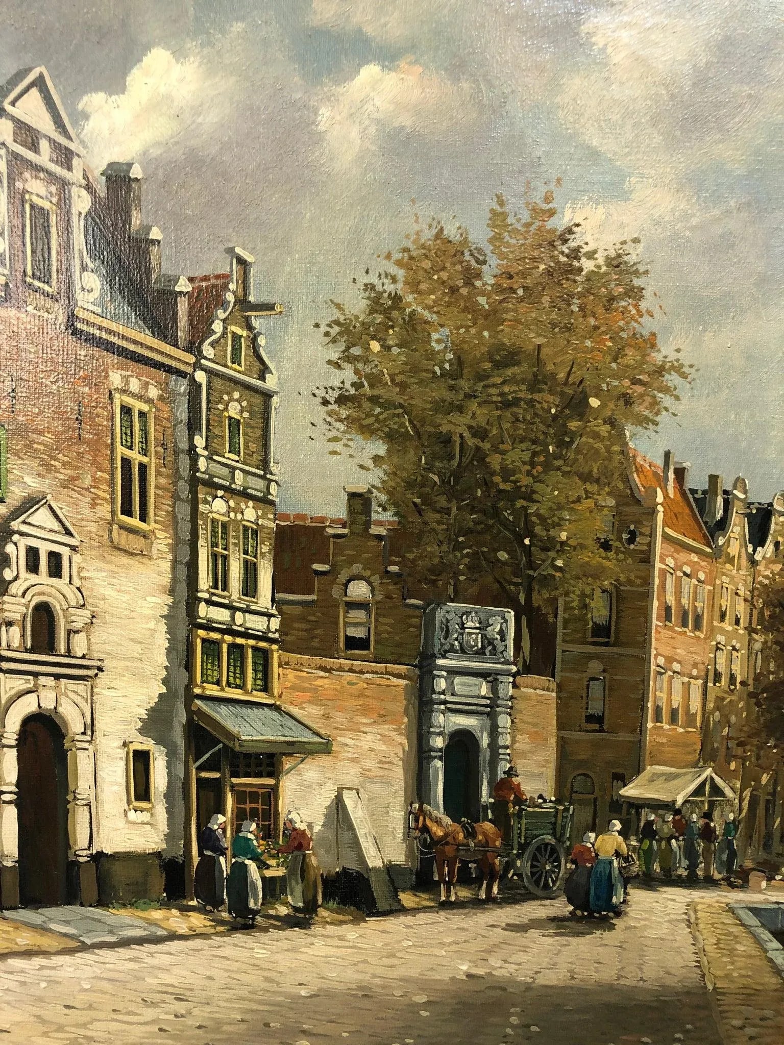 Mid 20th Century The Market Antique Original Oil on Canvas Signed at the Bottom, Framed - 3