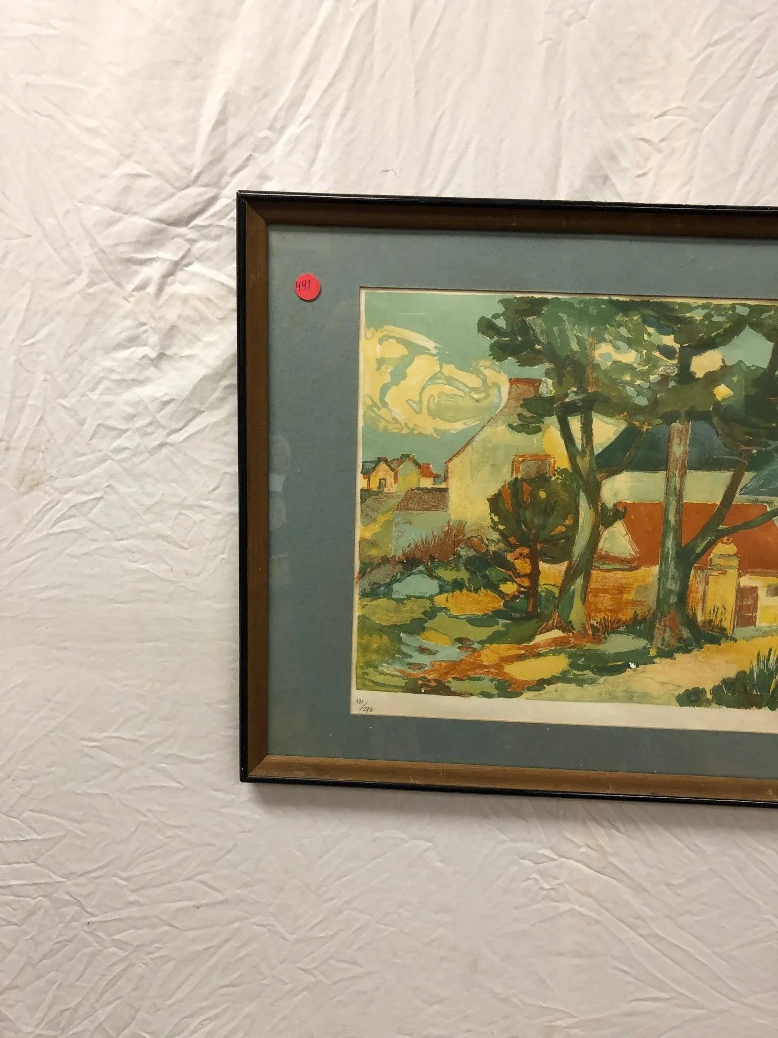 Vintage Signed Limited Edition Village Landscape Lithograph, Framed - 2