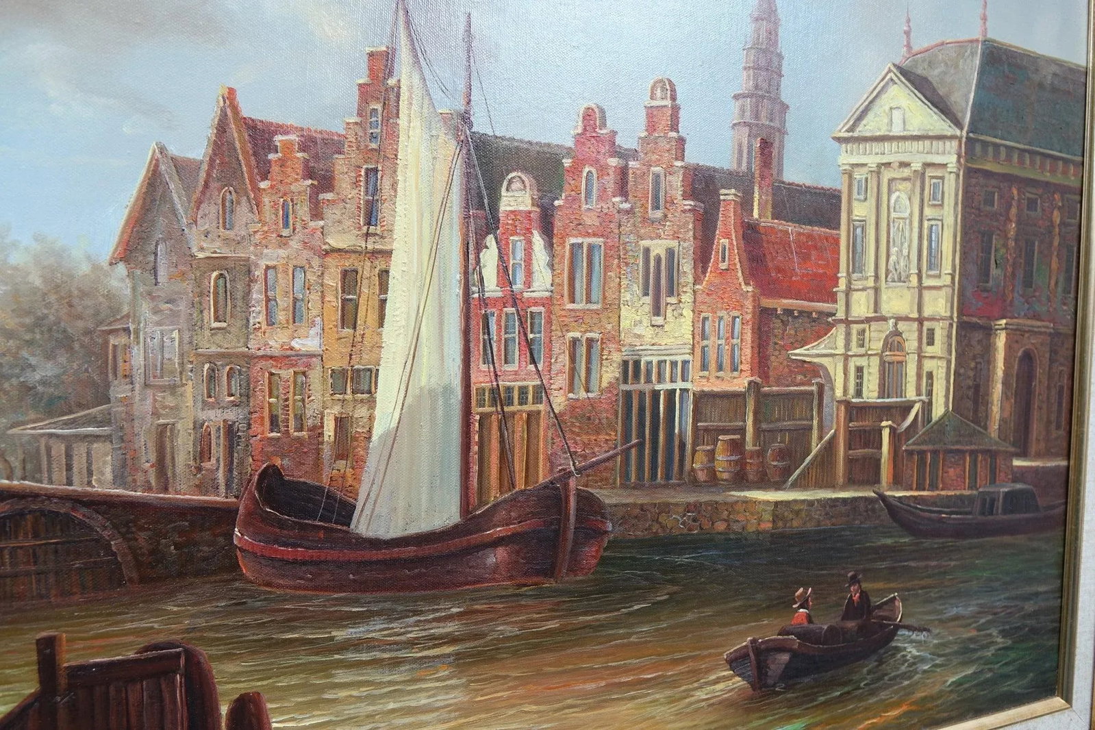 Late 20th Century European School City by the River – Signed Original Oil on Canvas, Framed - 2