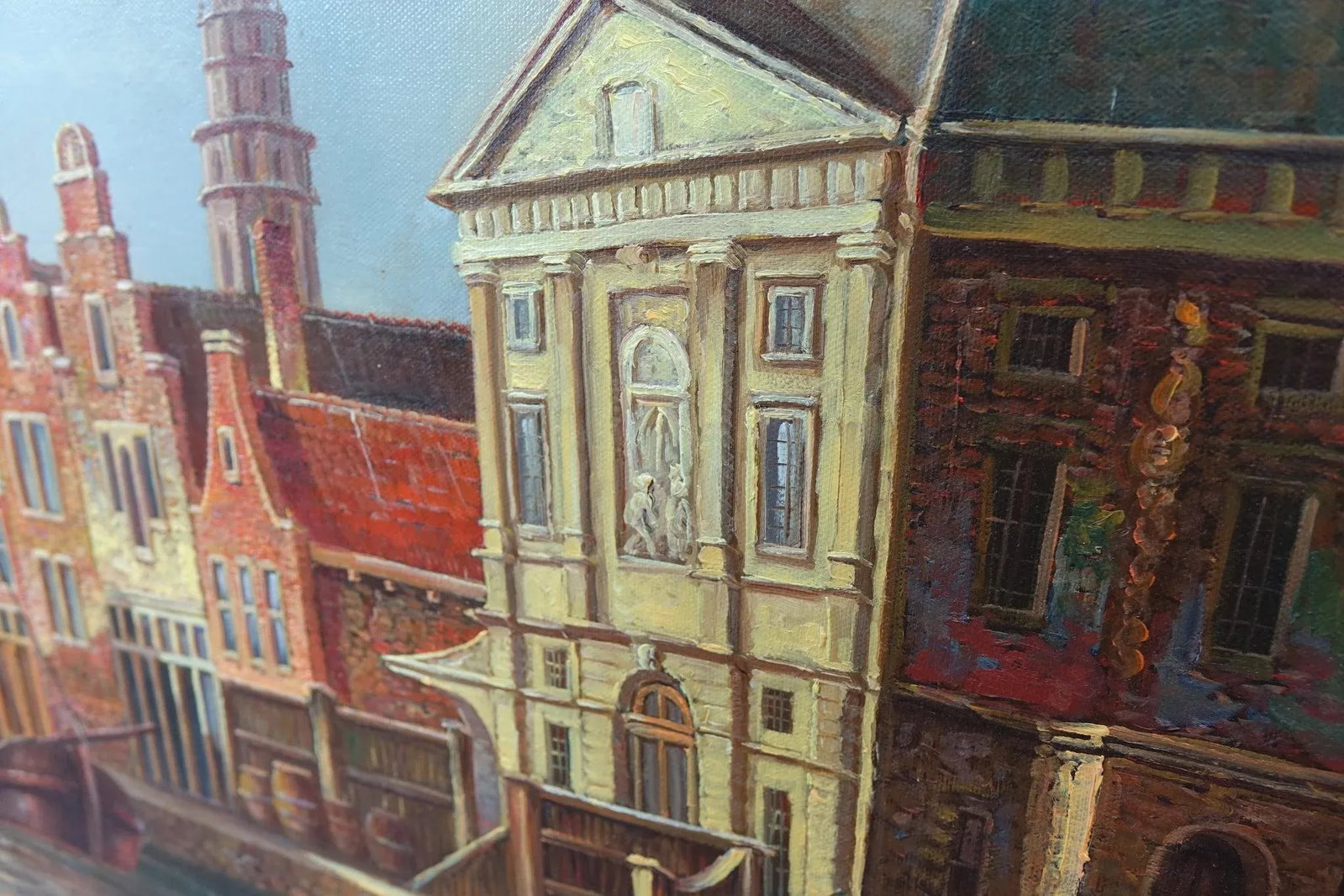 Late 20th Century European School City by the River – Signed Original Oil on Canvas, Framed - 7