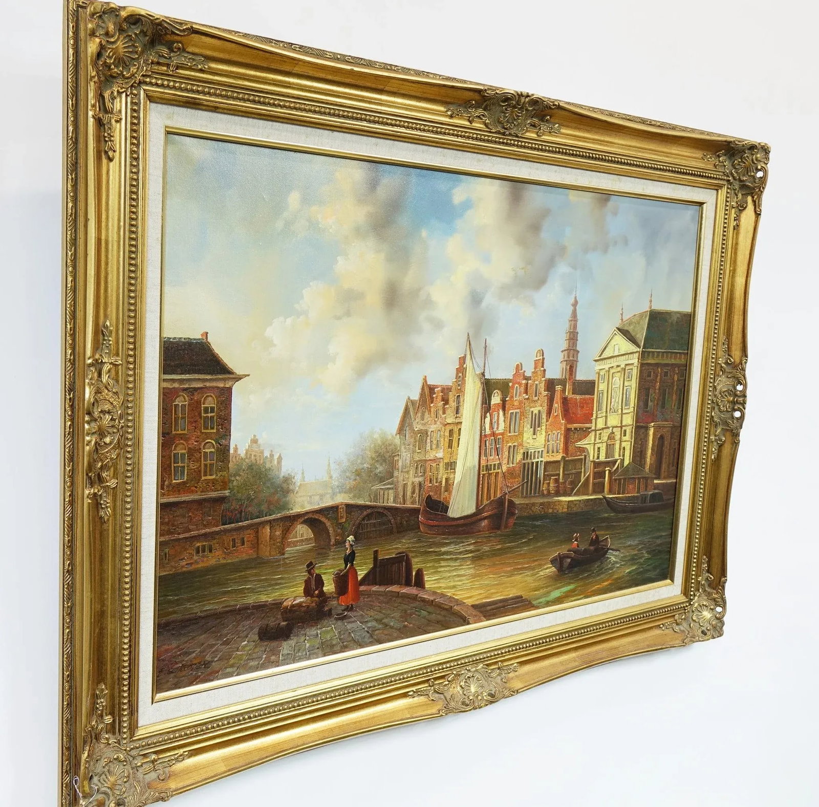 Late 20th Century European School City by the River – Signed Original Oil on Canvas, Framed - 8