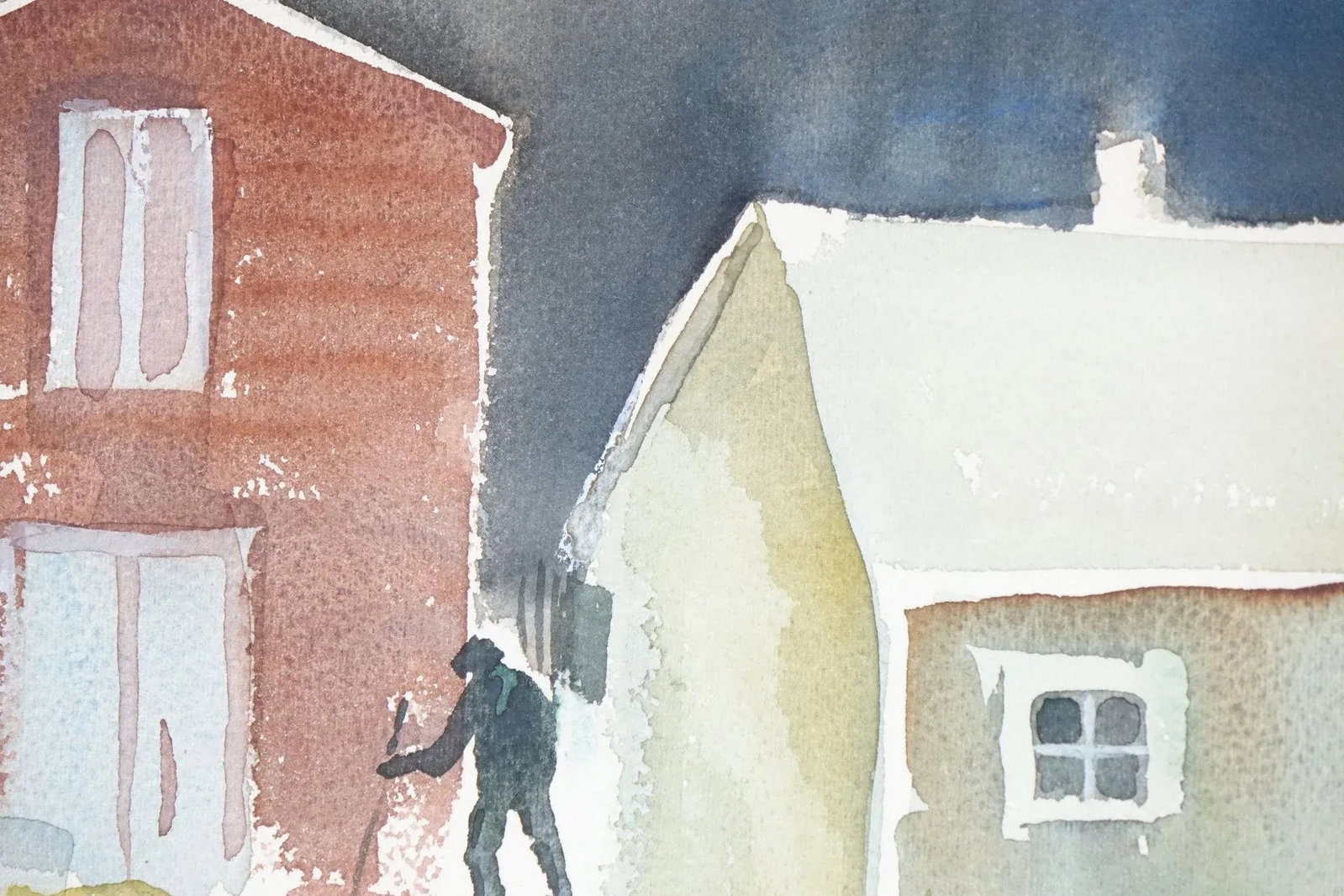 Late 20th Century Snowbound Lobster Man Original Watercolor on Paper Signed - 2