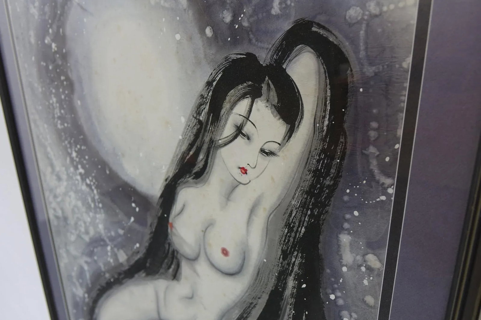 Mid 20th Century Nude Watercolor Ink Painting on Paper Original, Framed - 3