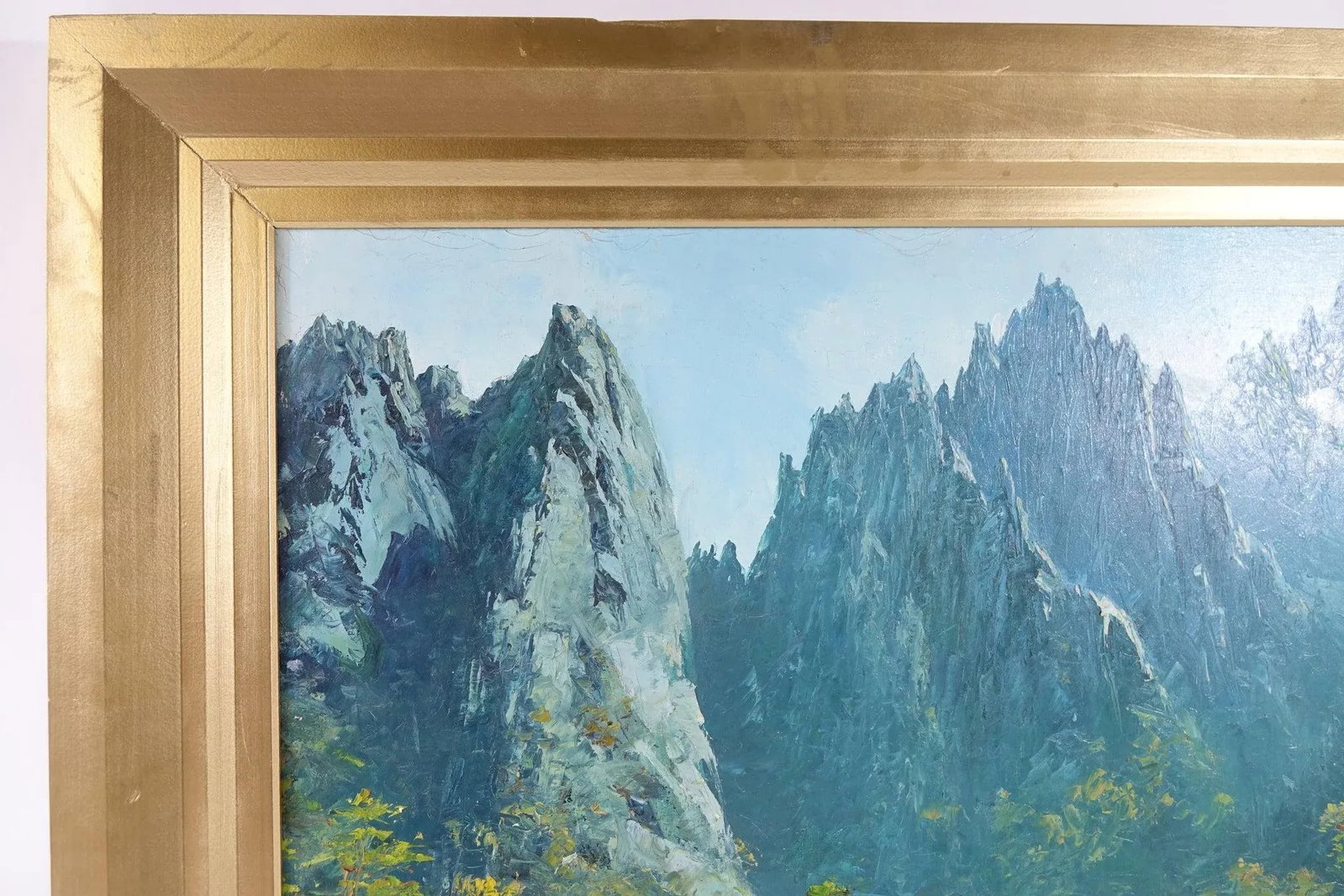 Mountain Vista From a Cliff – Original Oil on Canvas, Signed - 3