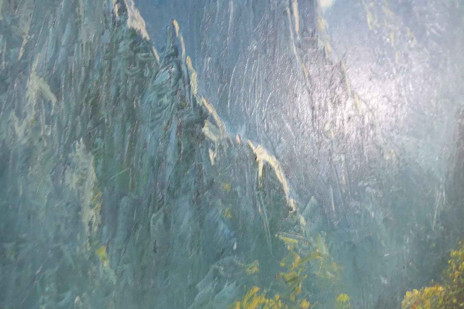 Mountain Vista From a Cliff – Original Oil on Canvas, Signed - 5