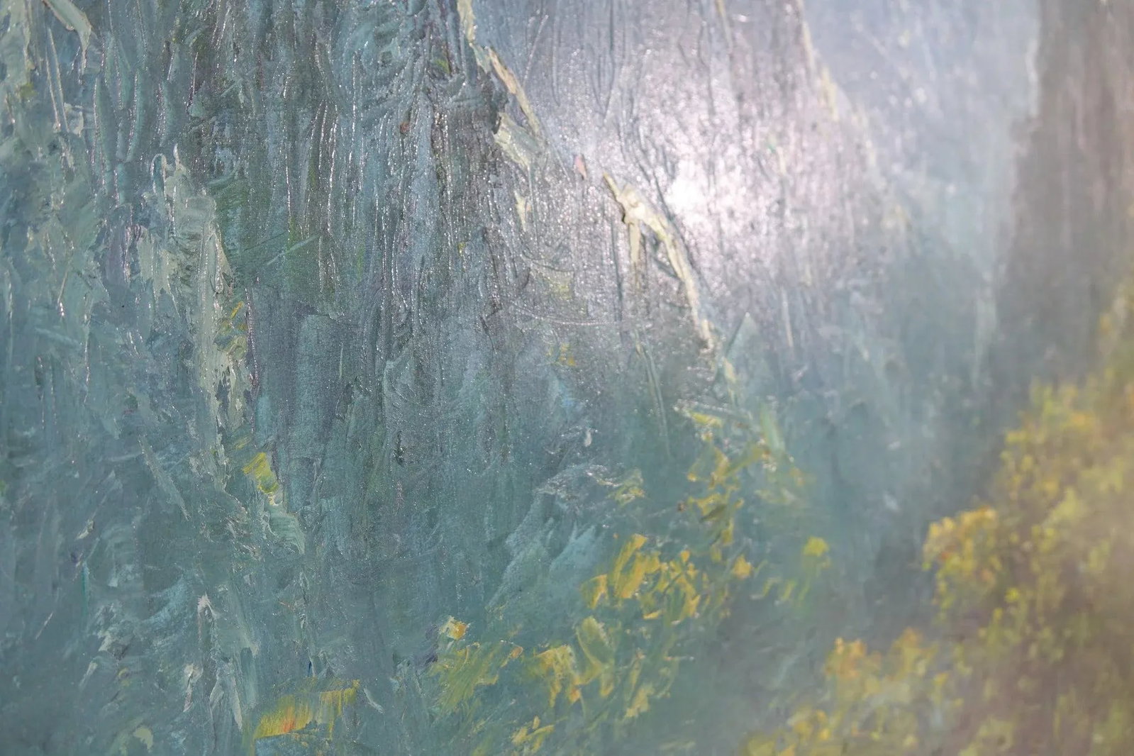 Mountain Vista From a Cliff – Original Oil on Canvas, Signed - 6