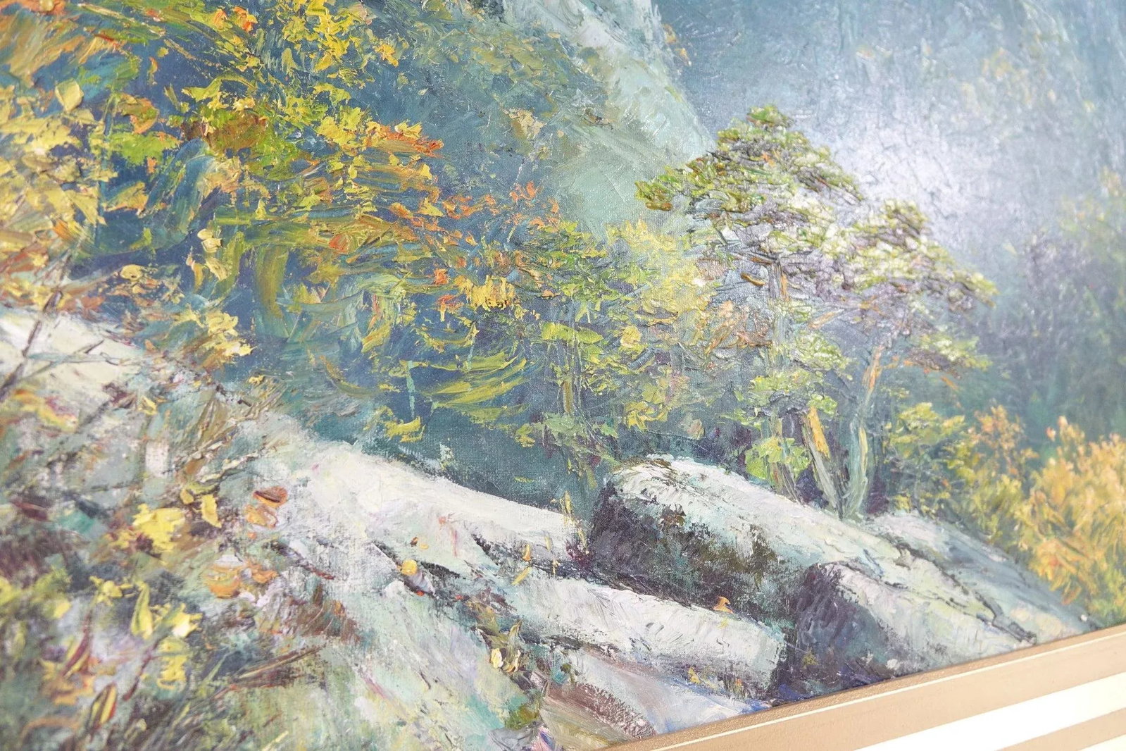 Mountain Vista From a Cliff – Original Oil on Canvas, Signed - 7