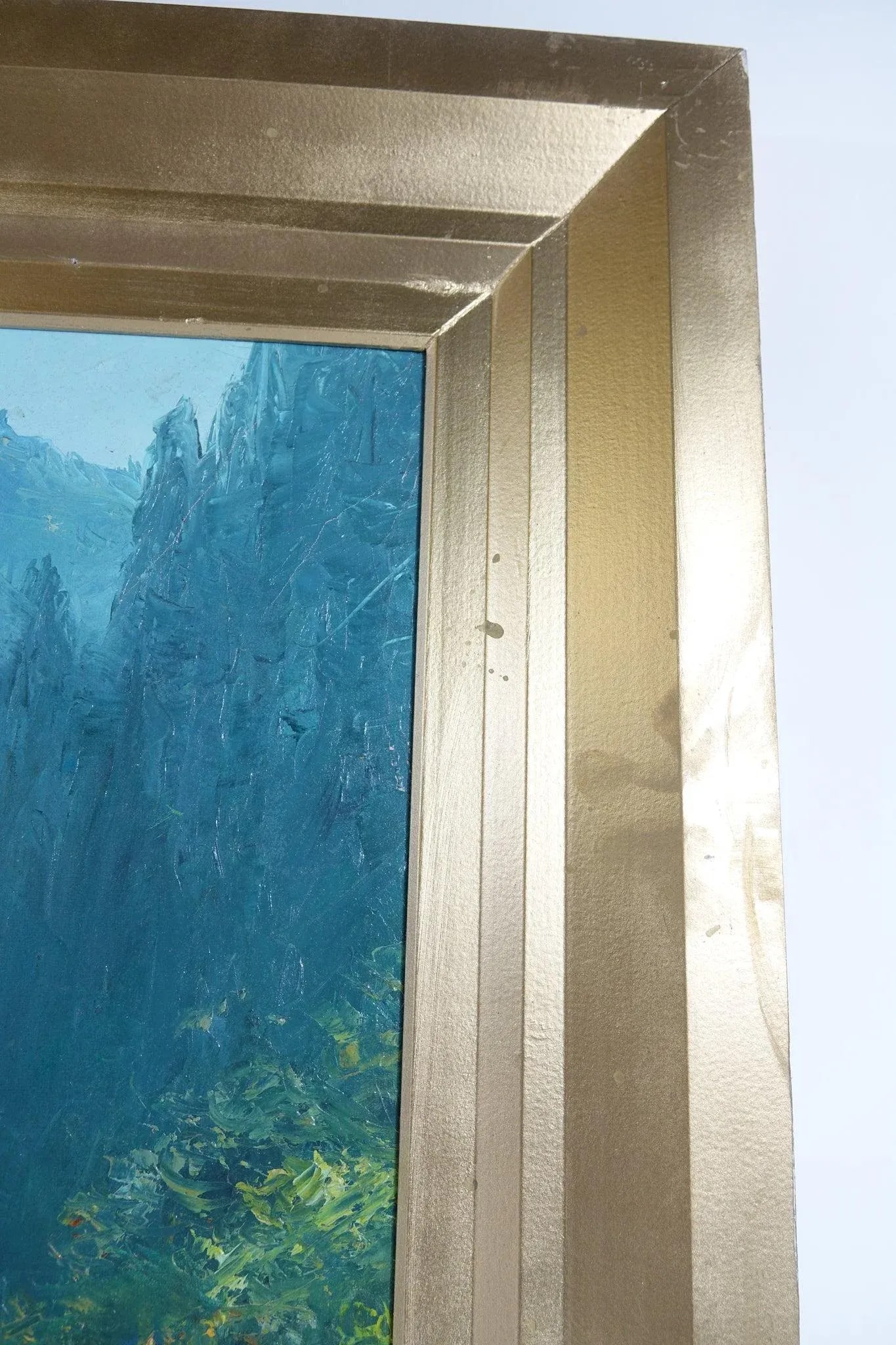 Mountain Vista From a Cliff – Original Oil on Canvas, Signed - 8