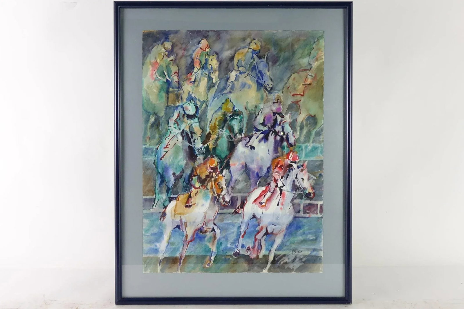 Late 20th Century Horse Jockeys Original Watercolor on Paper Signed by Artist Loes Verspoor - 7