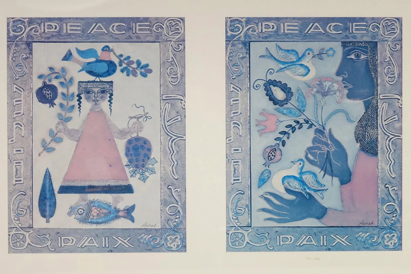 Whispers of Peace - Mid 20th Century Double Piece Very Large Print of Original Mixed Media Paintin - 2