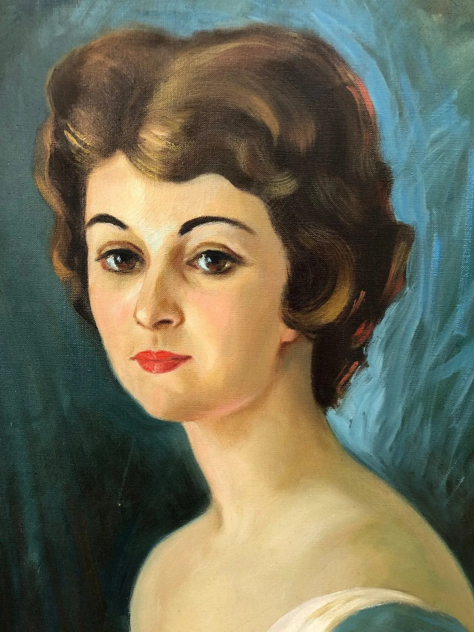 Timeless Gaze - Original Oil on Canvas Signed on the Bottom 1961, Framed - 3