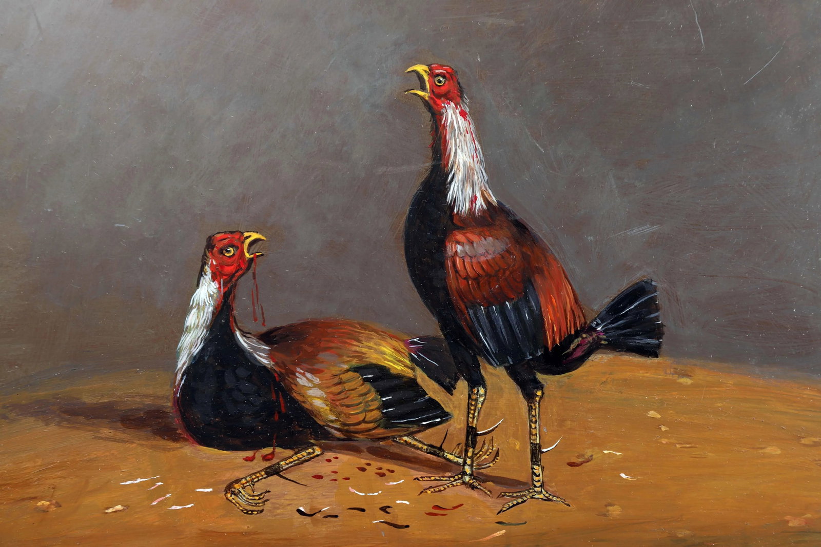 Traditional Painting of Two Roosters in a Fight on Iron - Part 3 - 2