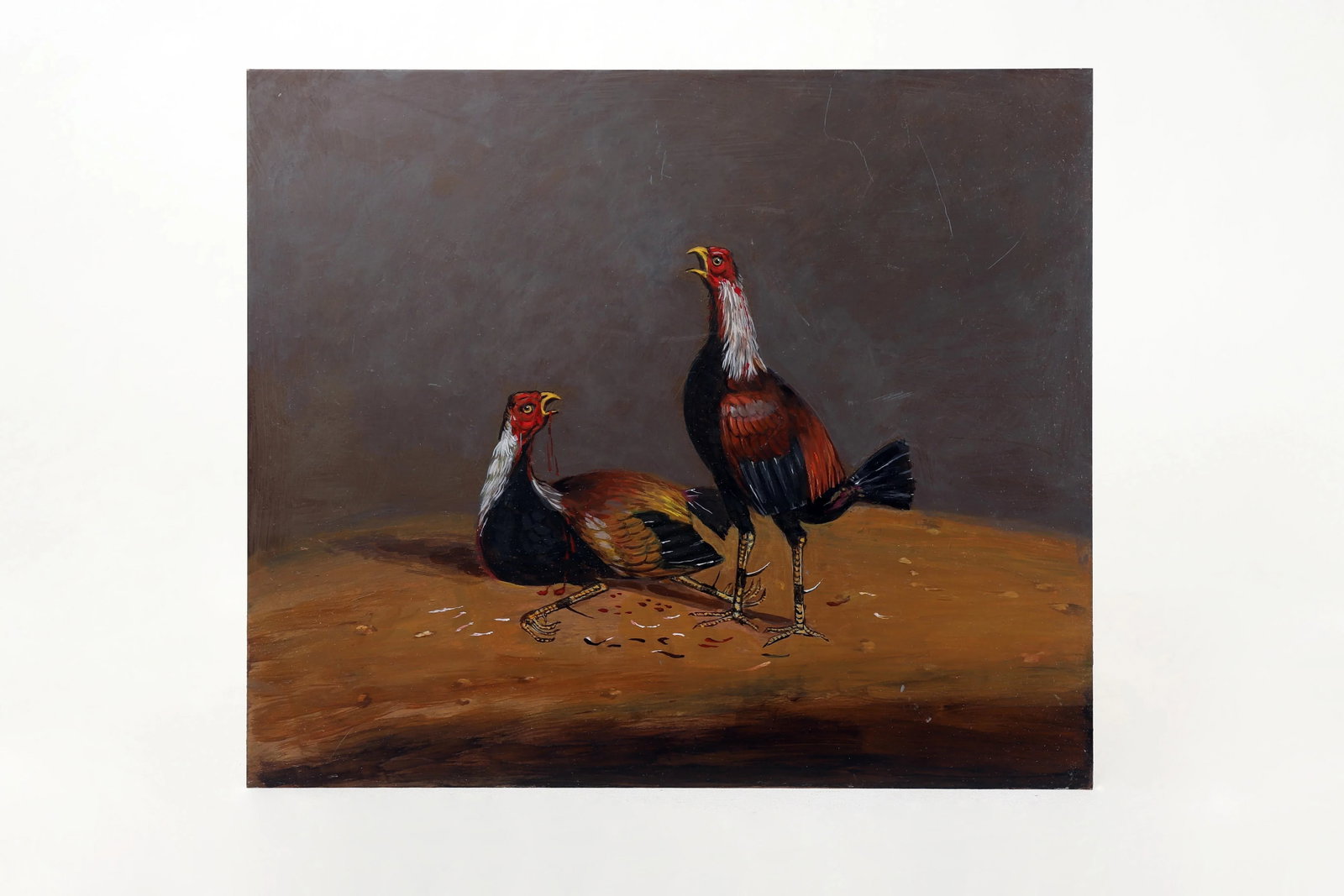 Traditional Painting of Two Roosters in a Fight on Iron - Part 3 - 4