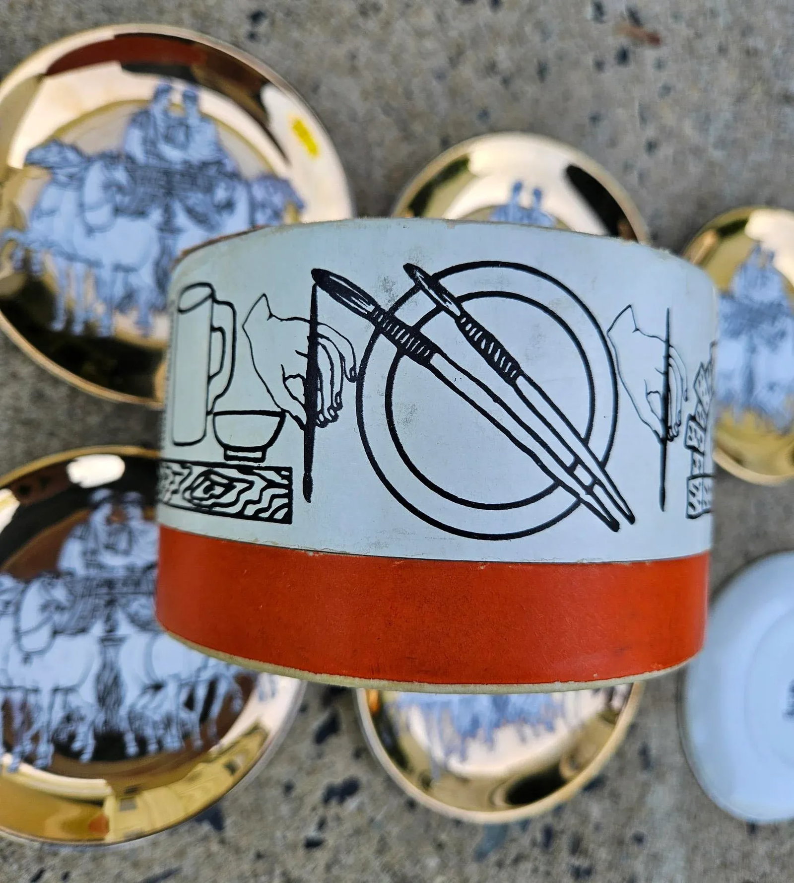 Piero Fornasetti Neo-Classical Ceramic Coaster Set of Eight With Roman Chariots - 8