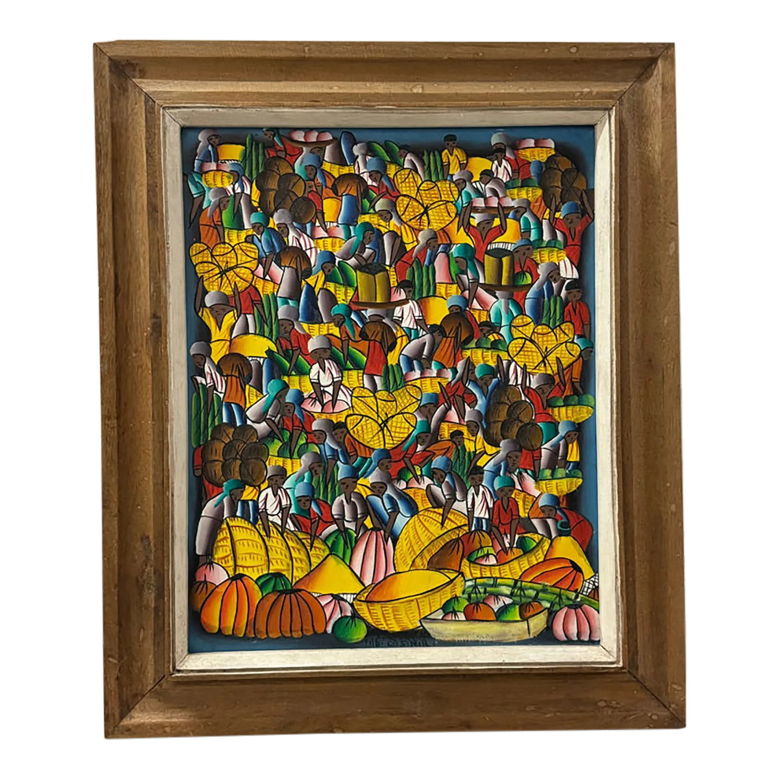 Mid 20th Century Haitian Oil Painting, Framed: Bring vibrance into your home with this stunning Haitian wall art canvas. The piece beautifully captures the essence of Haitian culture, featuring intricate details and lively colors that tell a