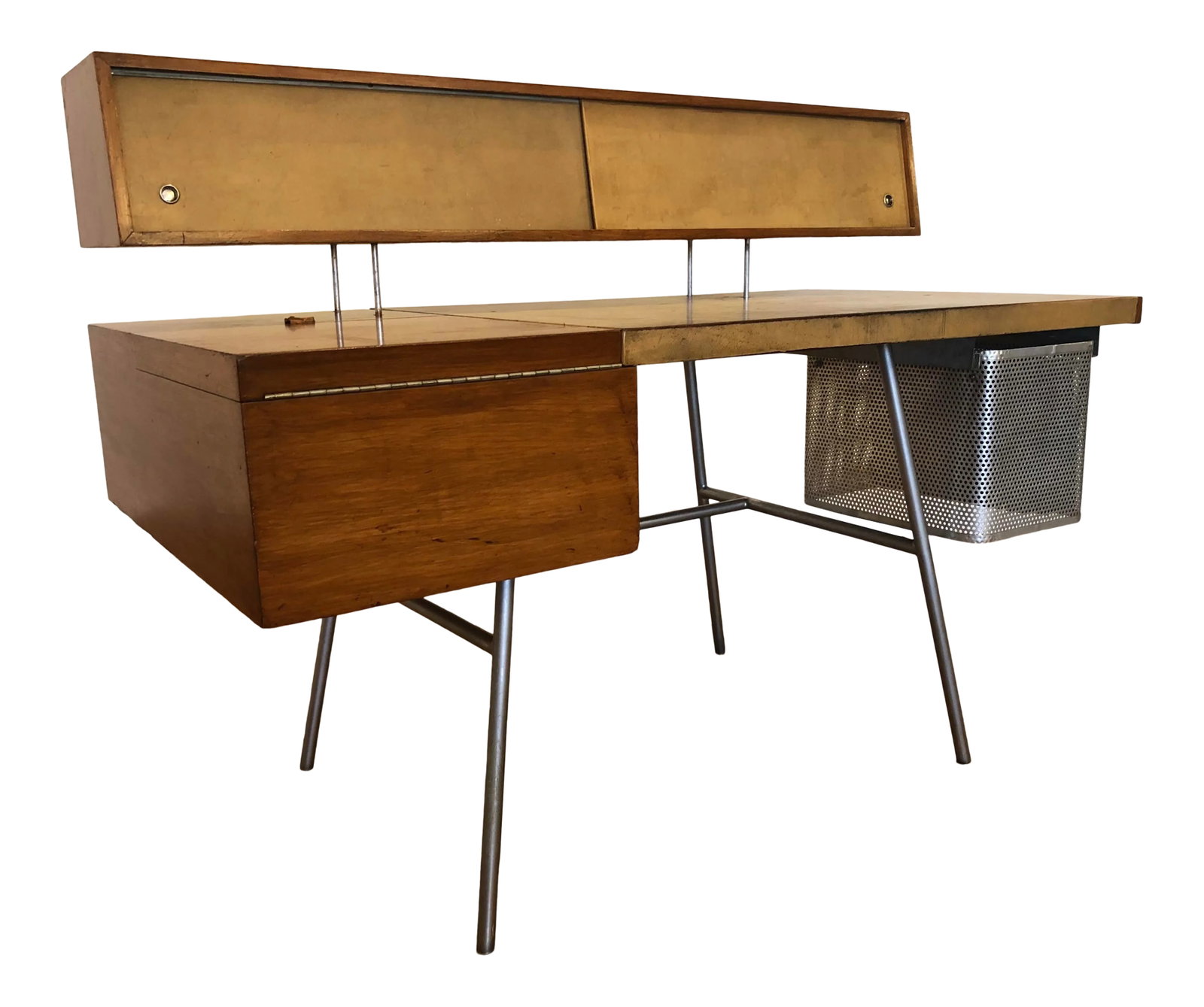 George Nelson for Herman Miller Walnut, Steel and Leather Mid Century Desk (1 of 12)