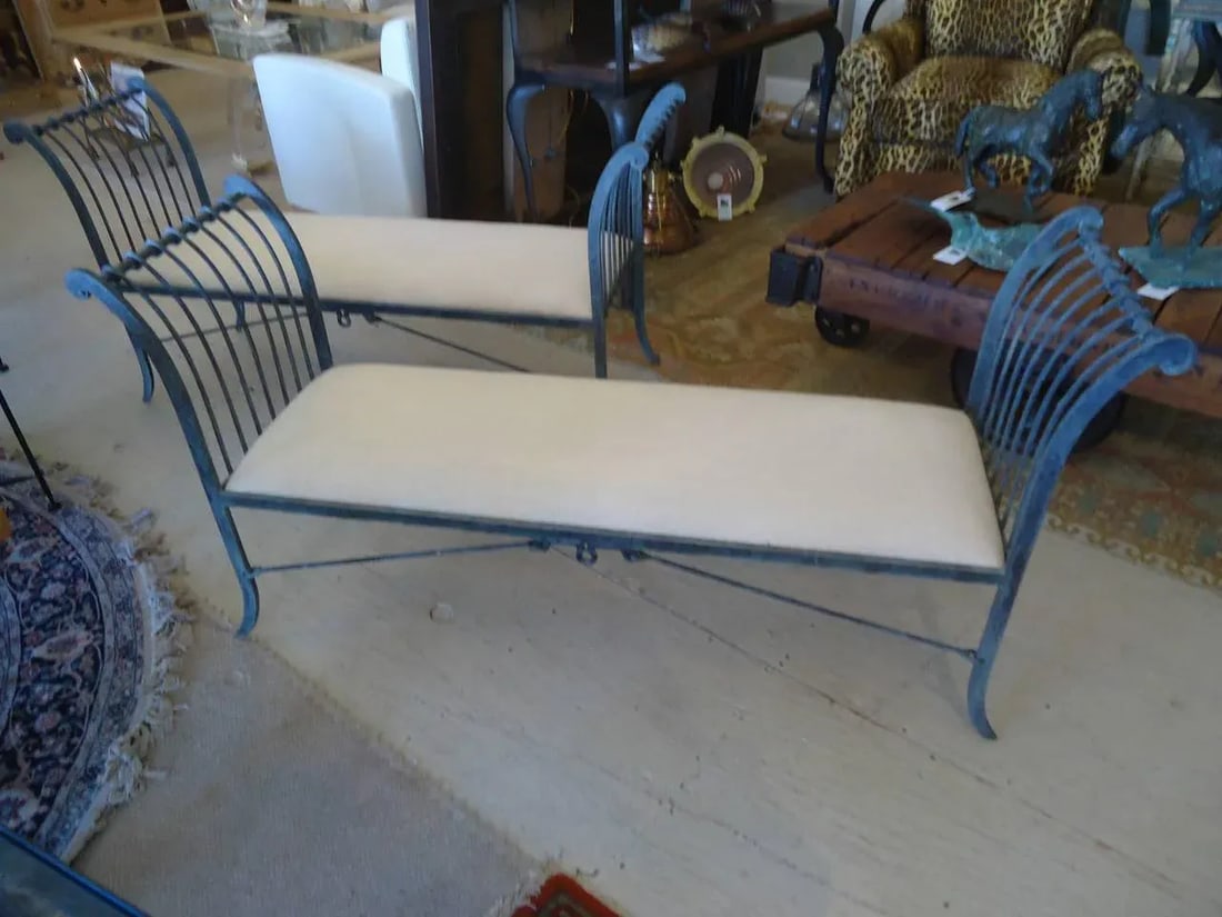 Neoclassical Iron Window Benches by Niermann Weeks - a Pair - 2