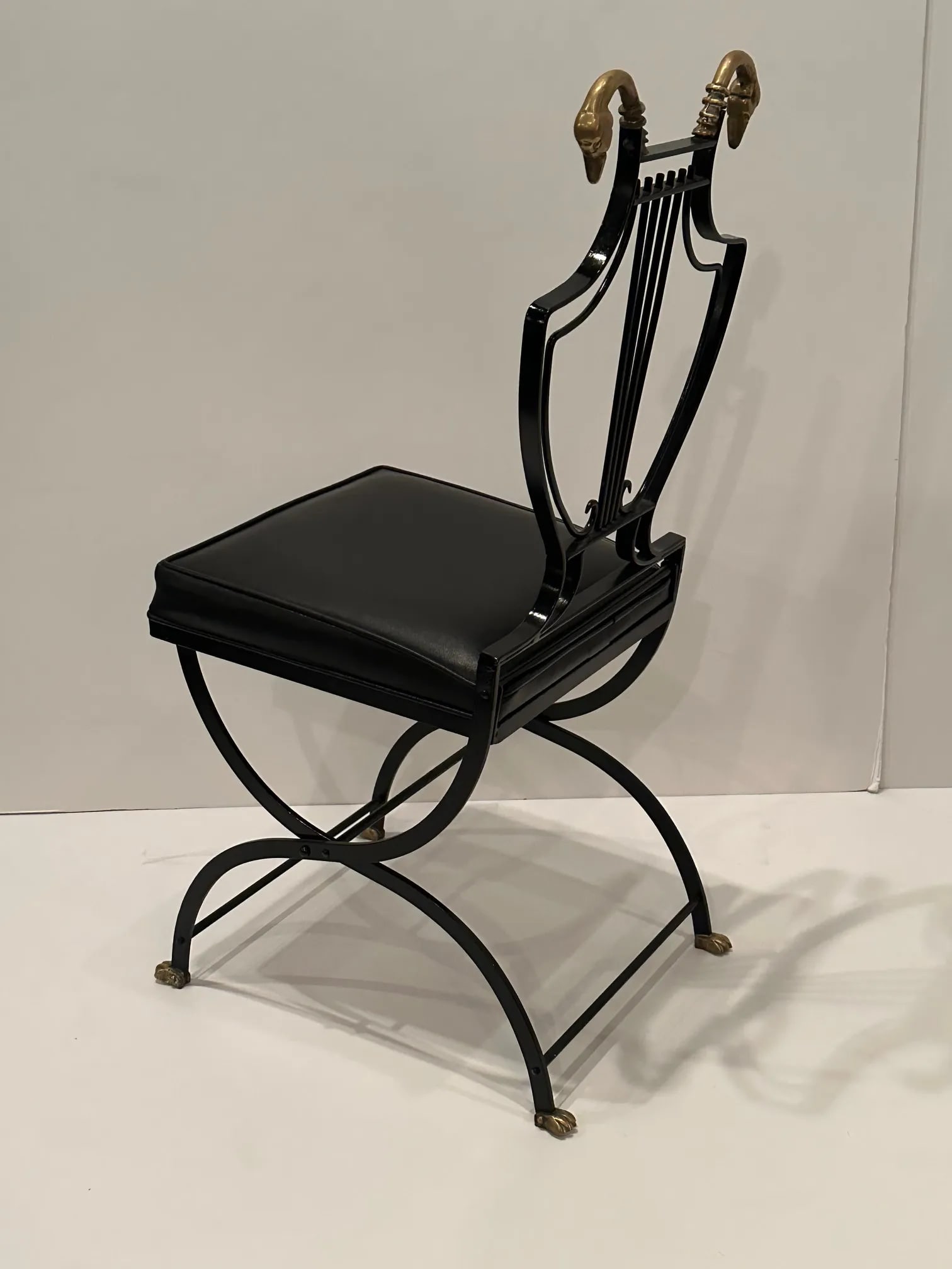 Maison Jansen Black Iron and Brass Swan & Lyre Motif Dining Chairs -Set of 4 - 4