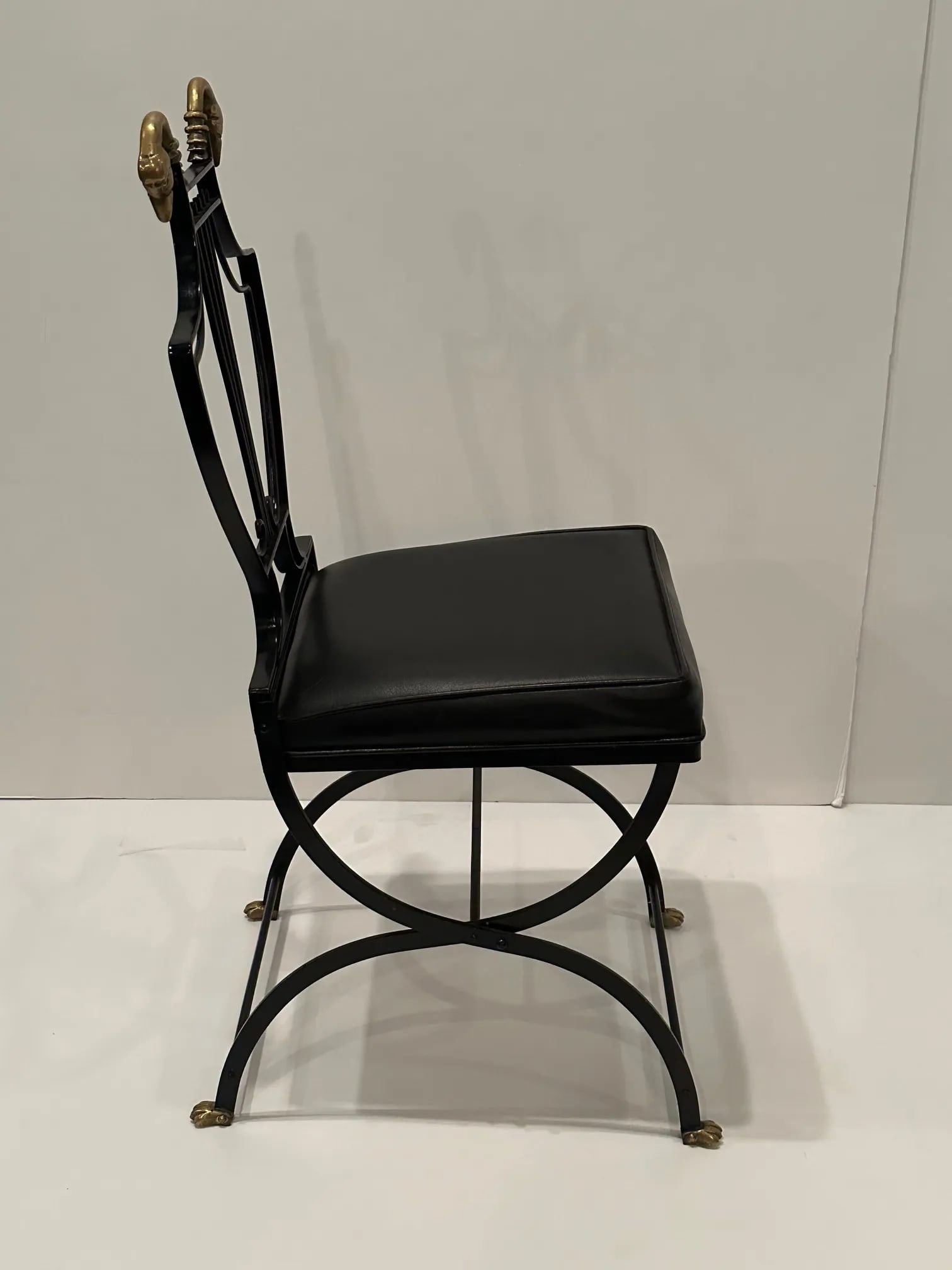 Maison Jansen Black Iron and Brass Swan & Lyre Motif Dining Chairs -Set of 4 - 5