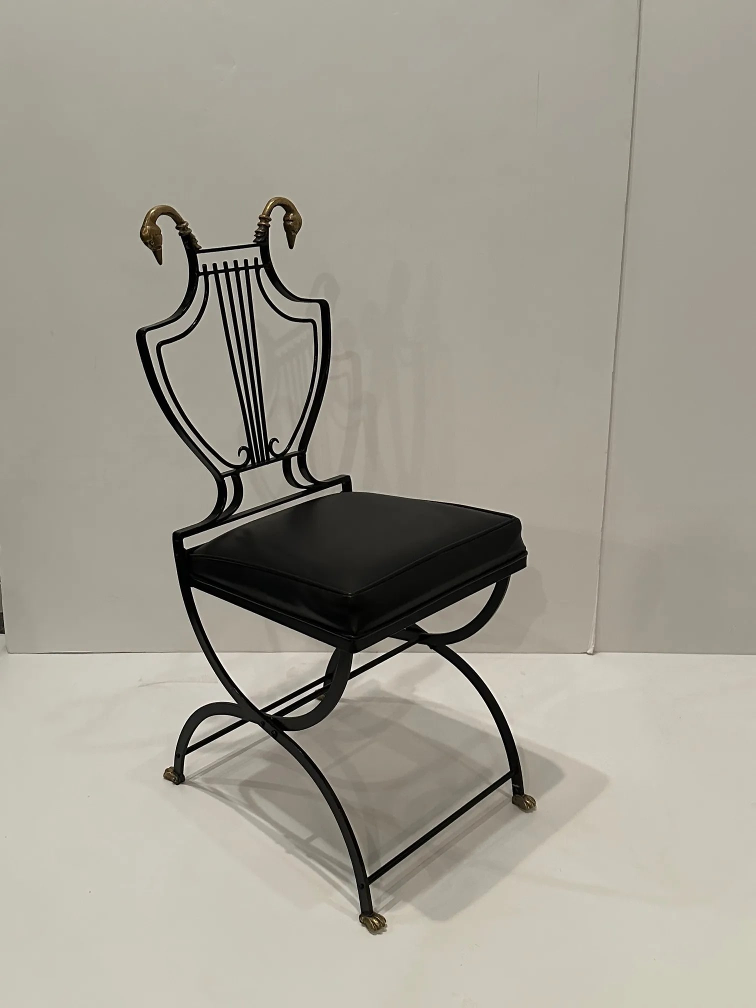 Maison Jansen Black Iron and Brass Swan & Lyre Motif Dining Chairs -Set of 4 - 7