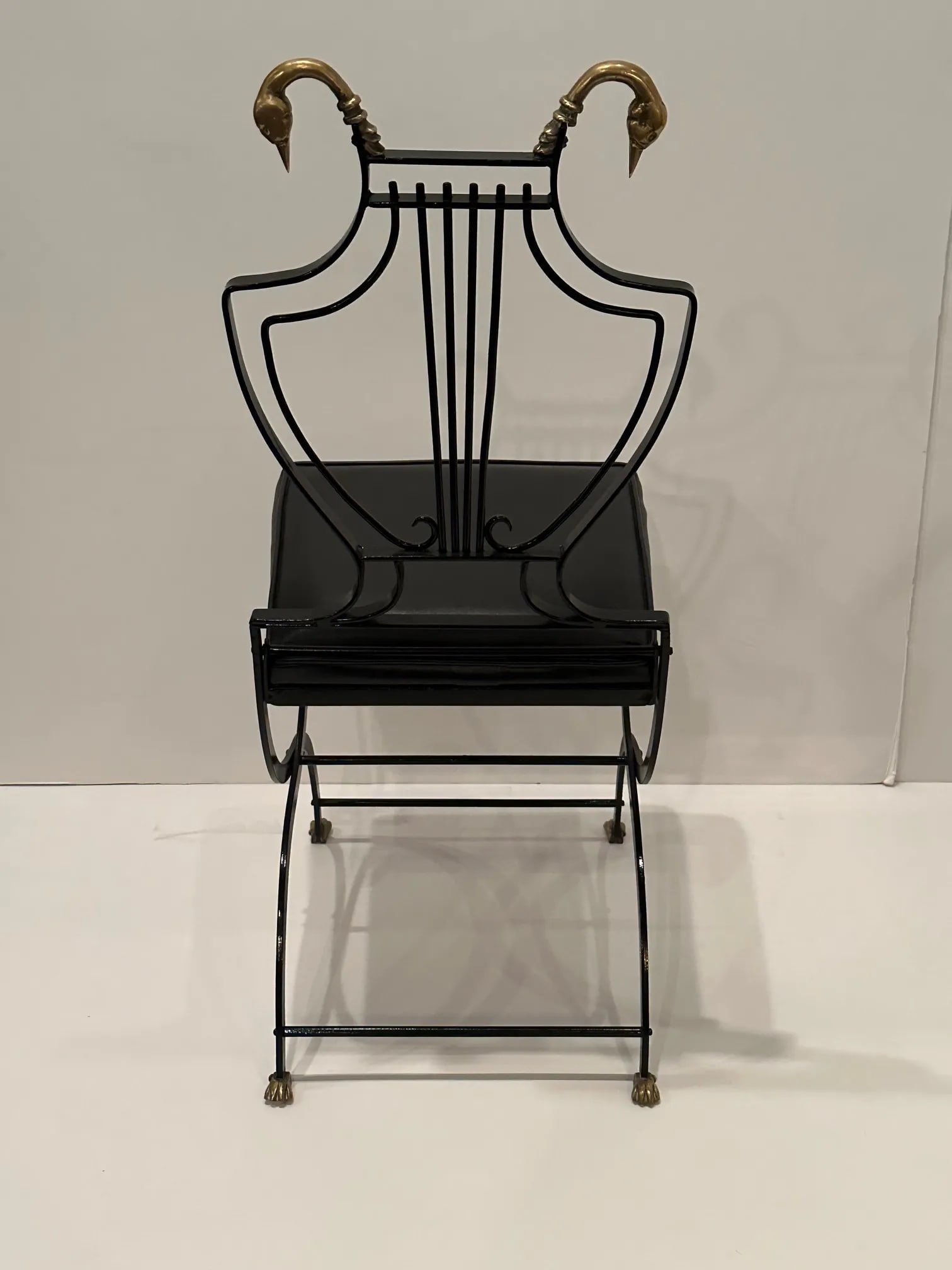 Maison Jansen Black Iron and Brass Swan & Lyre Motif Dining Chairs -Set of 4 - 8