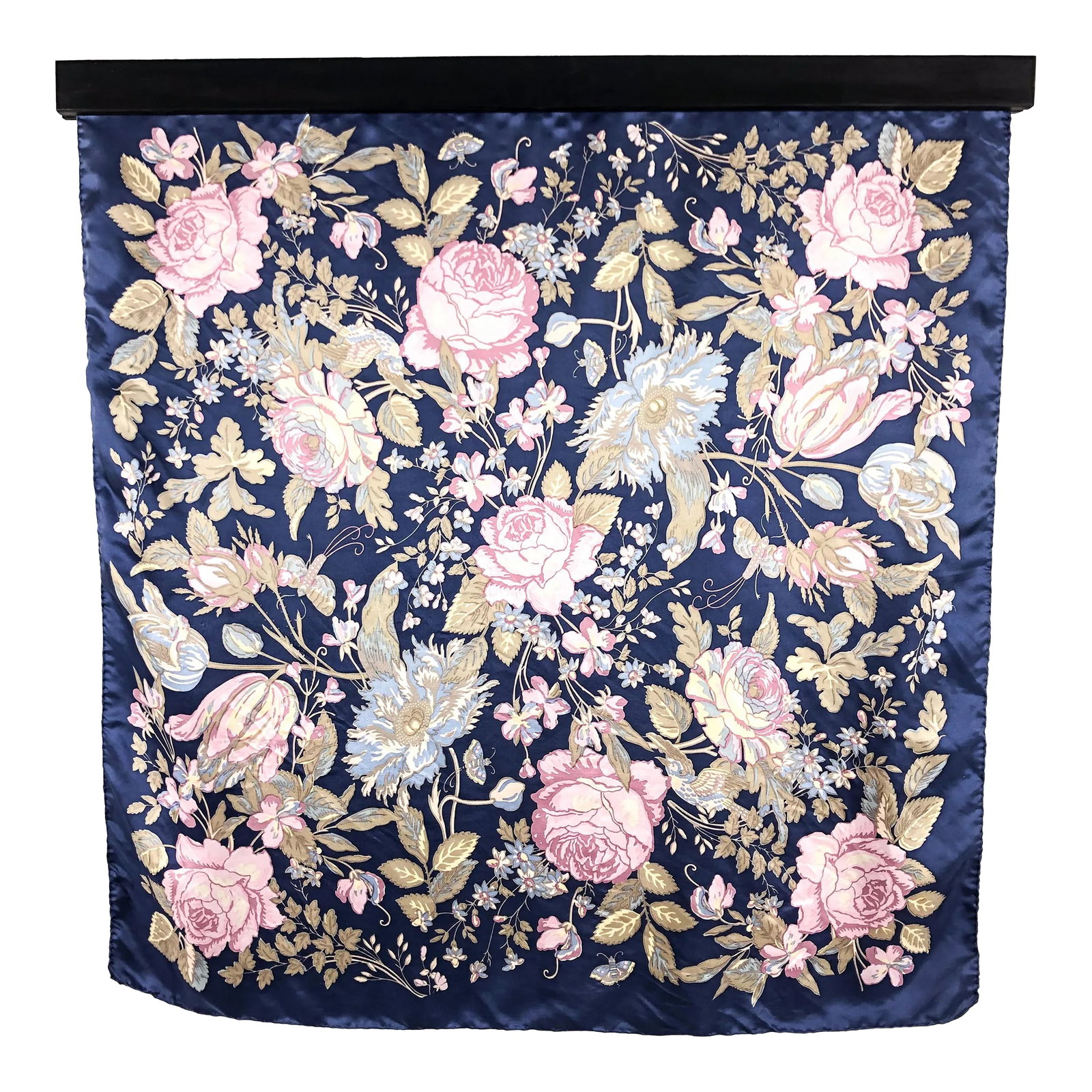 Pure Silk Laura Ashley Vintage Scarf With Wall Hanging Scarf Holder: Made in Korea, this beautiful extra large silk scarf will be perfect for hanging on your wall or tying around your neck for an afternoon of sun and fun. Large enough for wearing as a swimsuit