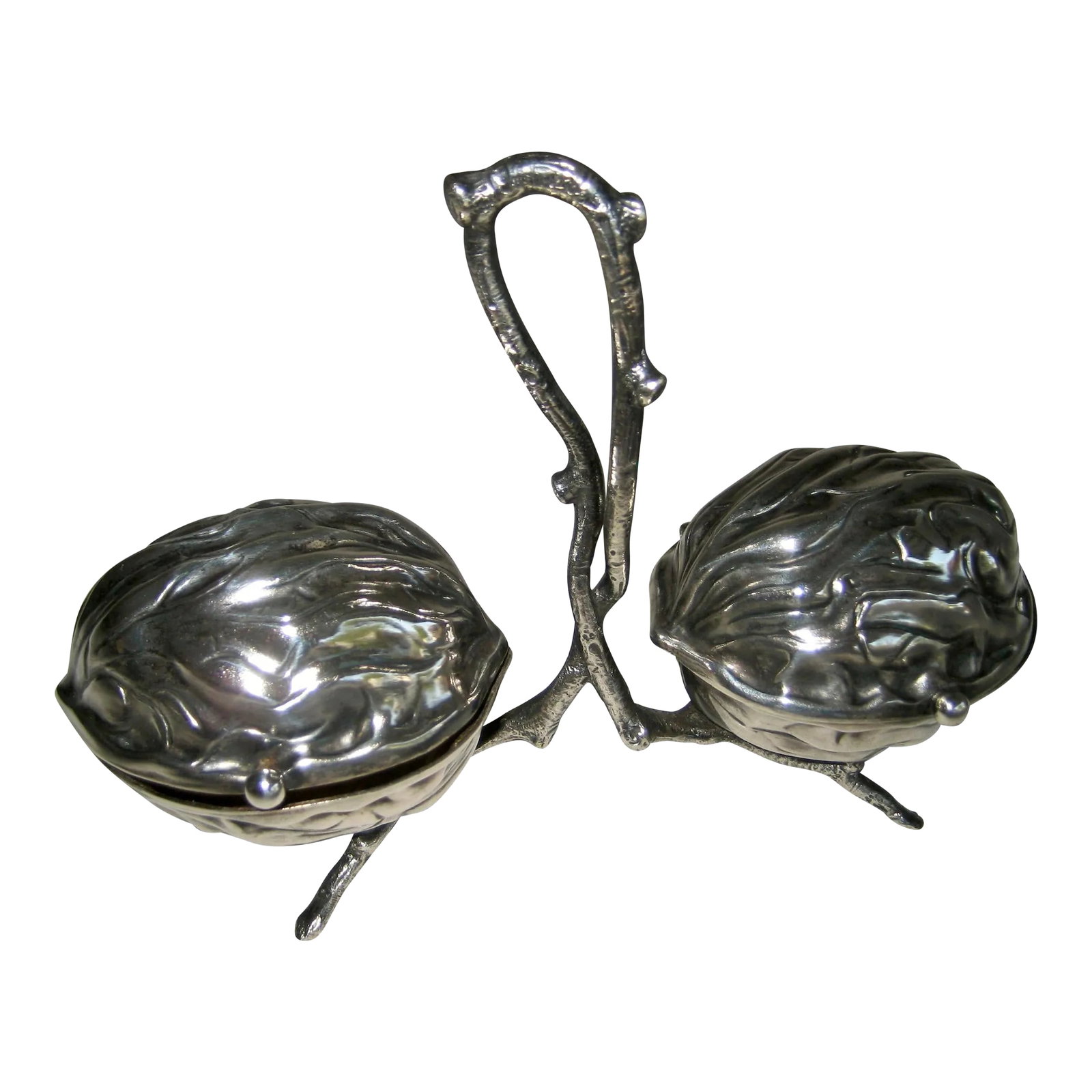 Late 19th Century French Silver Plate Walnut Shape Salt and Pepper Condiment Set