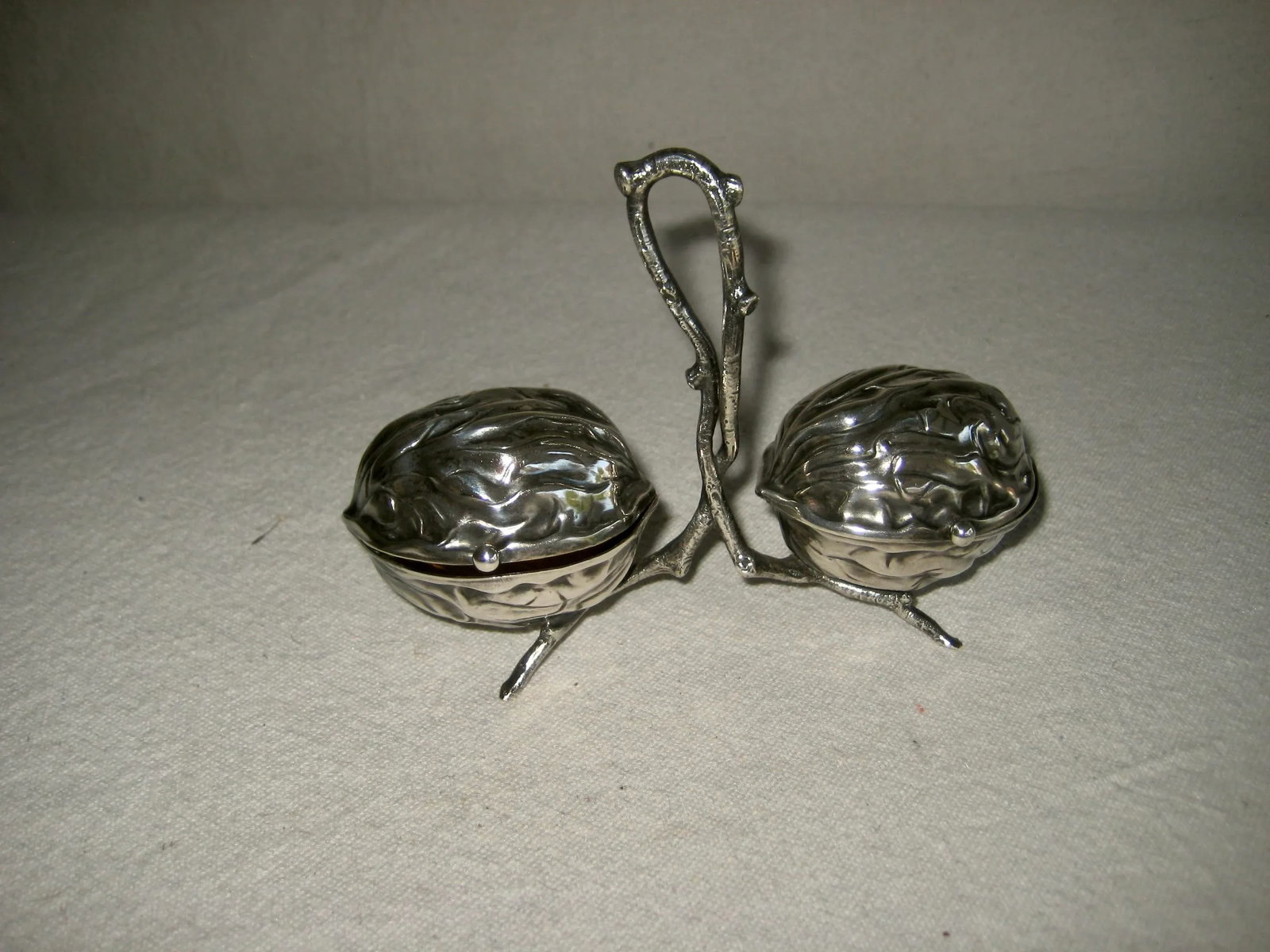 Late 19th Century French Silver Plate Walnut Shape Salt and Pepper Condiment Set - 2