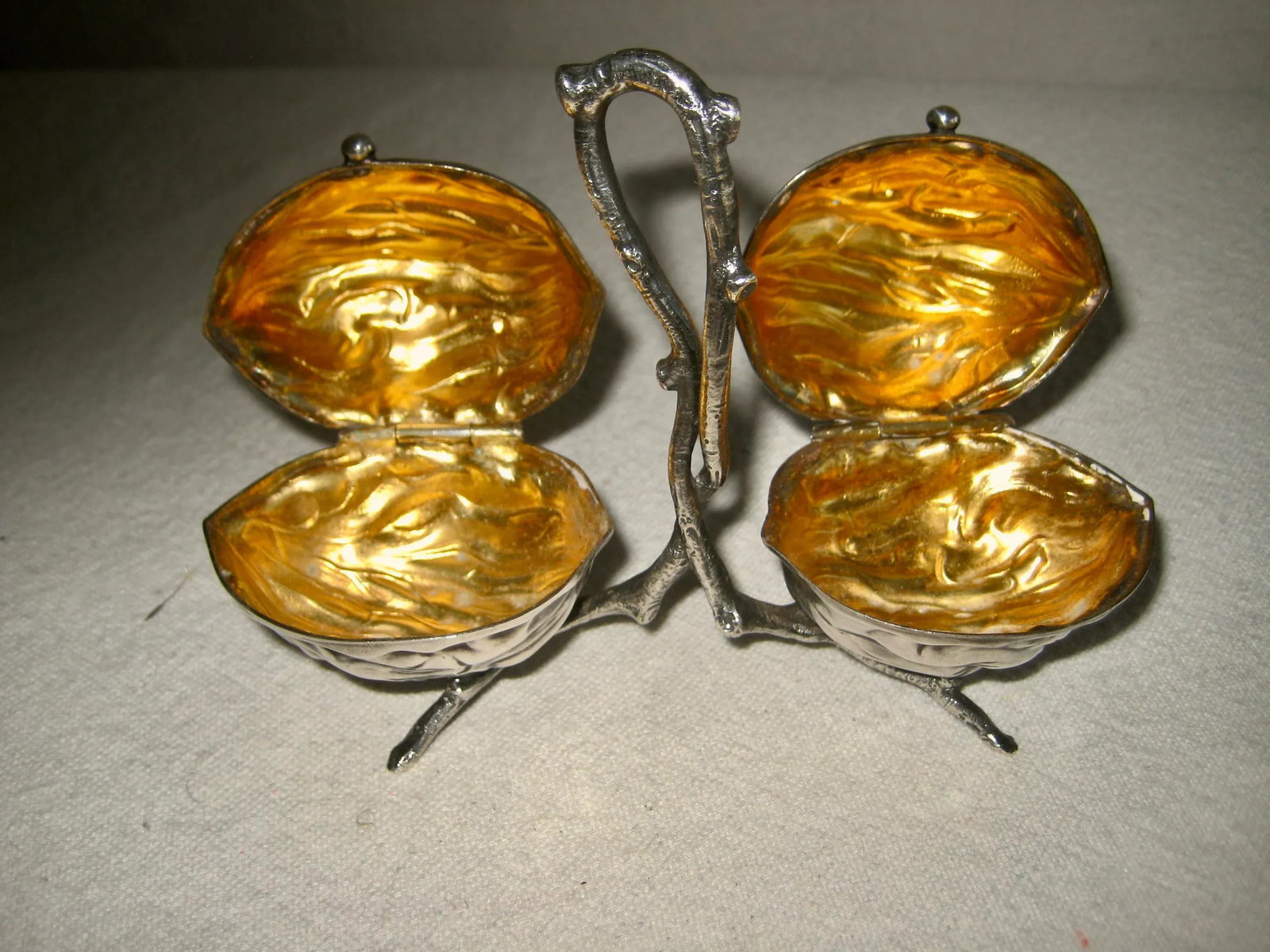 Late 19th Century French Silver Plate Walnut Shape Salt and Pepper Condiment Set - 7