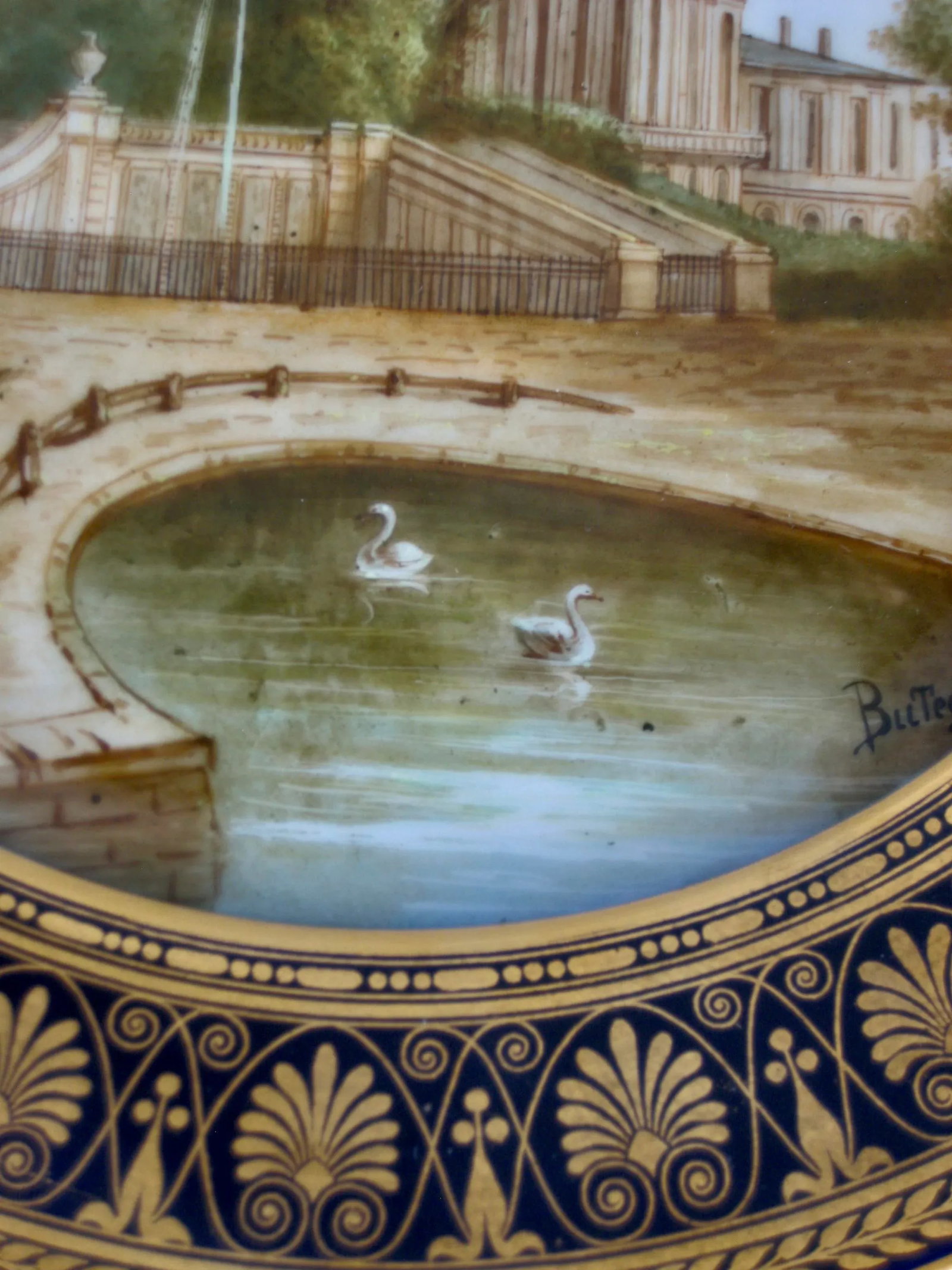 Early 19th Century Sevres Cobalt Bleu French Castles Landscape Plates- Set of 12 - 11