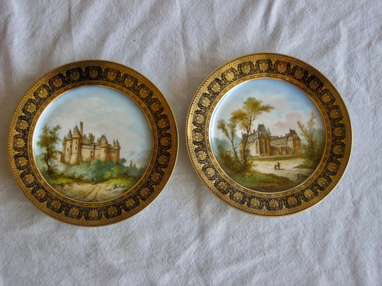 Early 19th Century Sevres Cobalt Bleu French Castles Landscape Plates- Set of 12 - 6